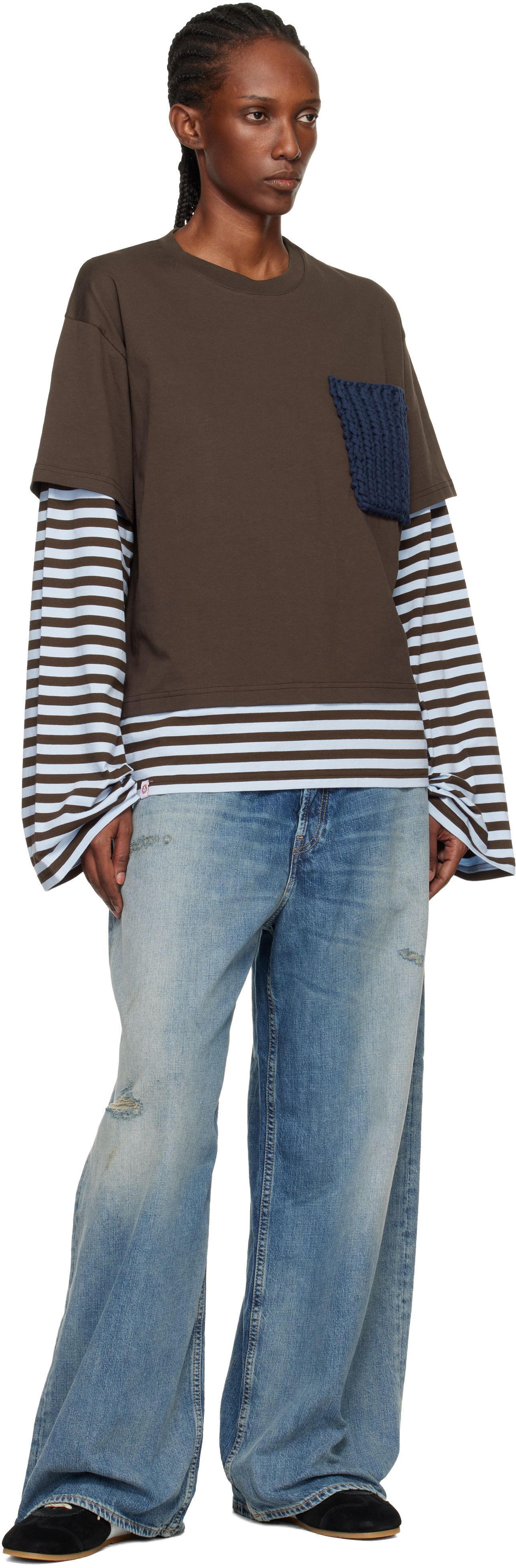 Charles Jeffrey LOVERBOY: Brown & Blue Long Sleeve Knit Patch 2-In