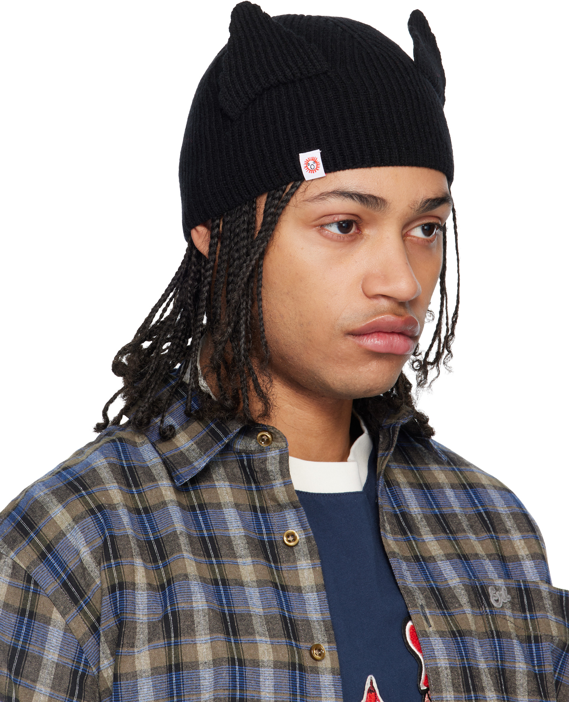 CHARLES JEFFREY LOVERBOY ブラックビーニー Charles Jeffrey LOVERBOY: ブラック Ears リブ ビーニー | SSENSE 日本