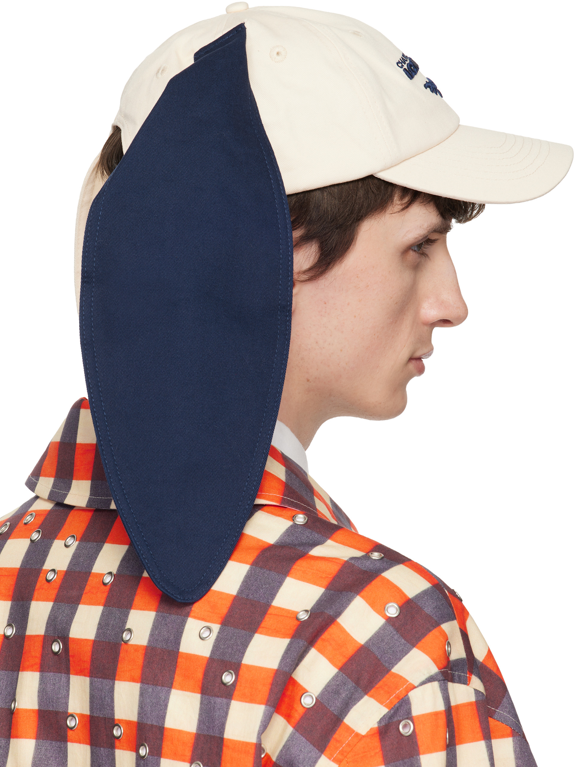 Charles Jeffrey LOVERBOY: Off-White & Navy Colour Block Bunny Cap