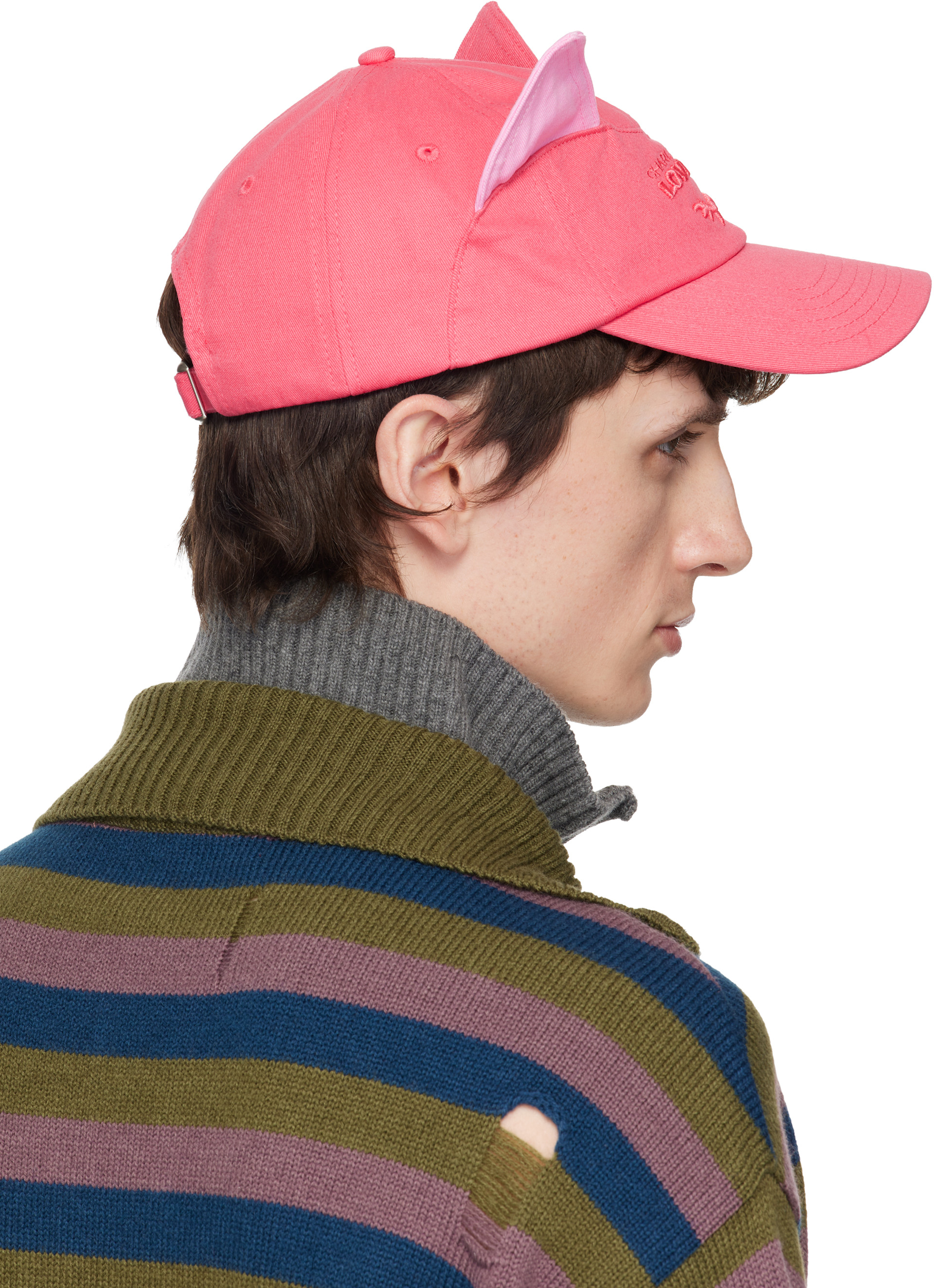 Charles Jeffrey LOVERBOY: Pink Colour Block Ears Cap | SSENSE