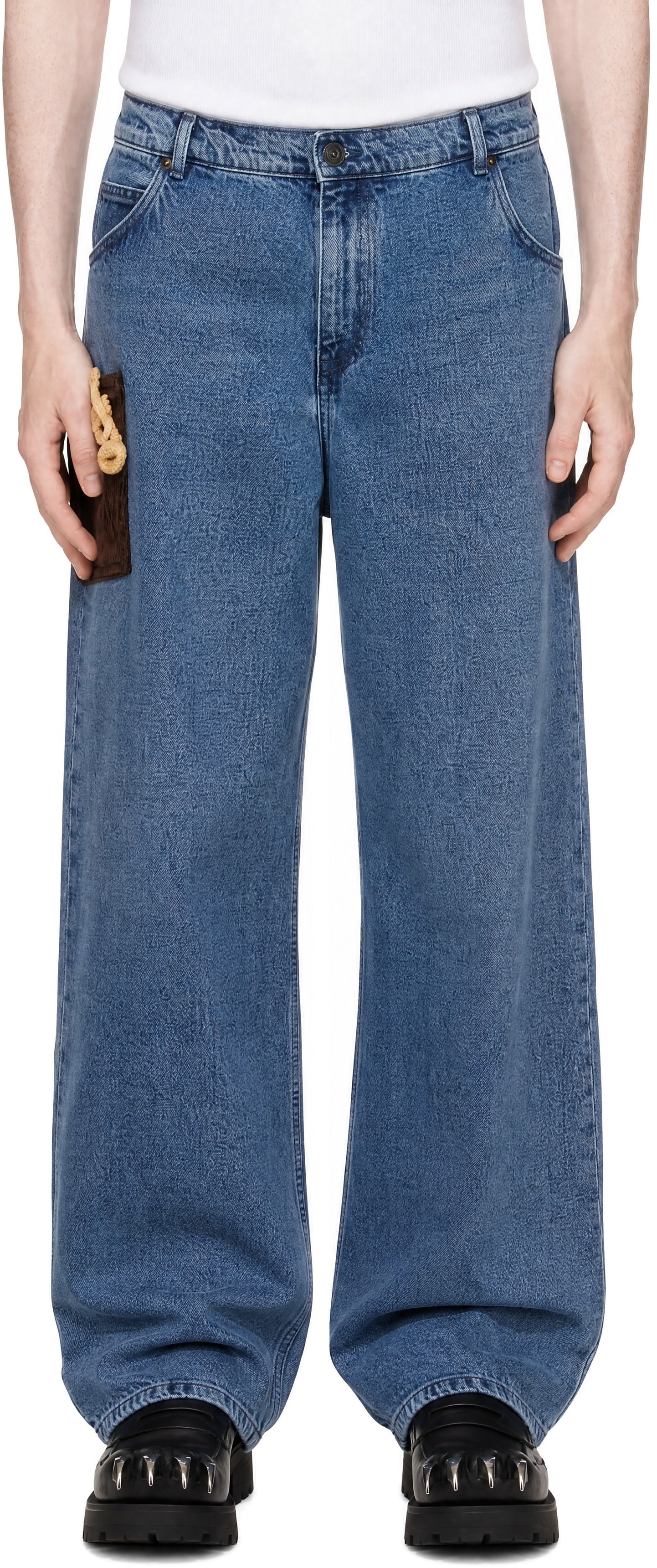 Charles Jeffrey LOVERBOY: Blue Loose Fit Crochet Trumpet Jeans