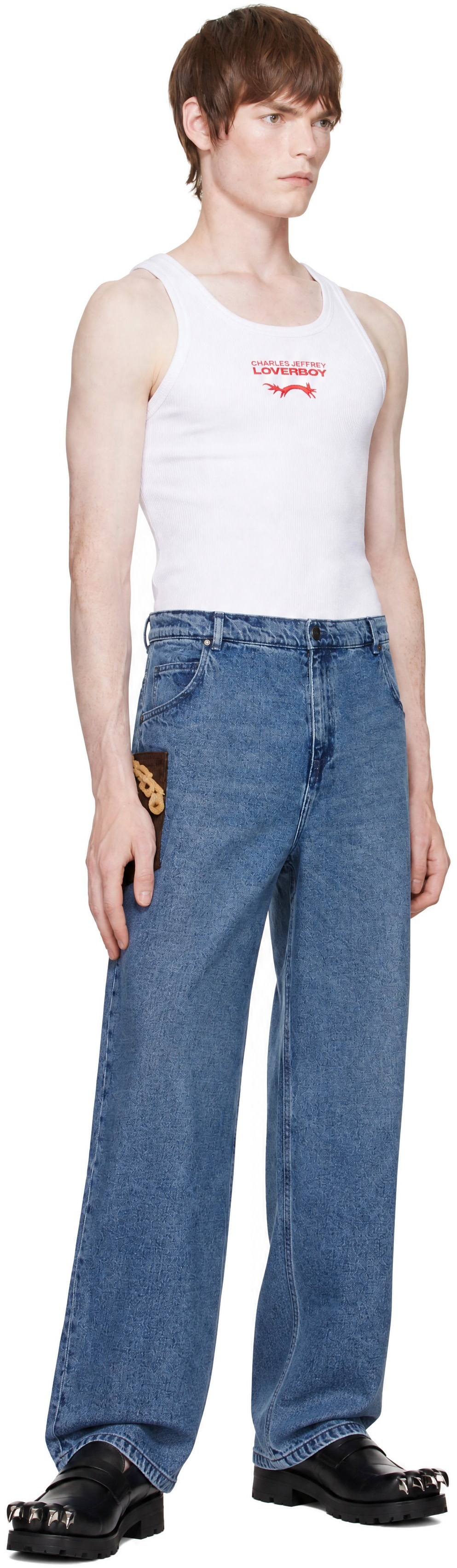 Charles Jeffrey LOVERBOY: Blue Loose Fit Crochet Trumpet Jeans