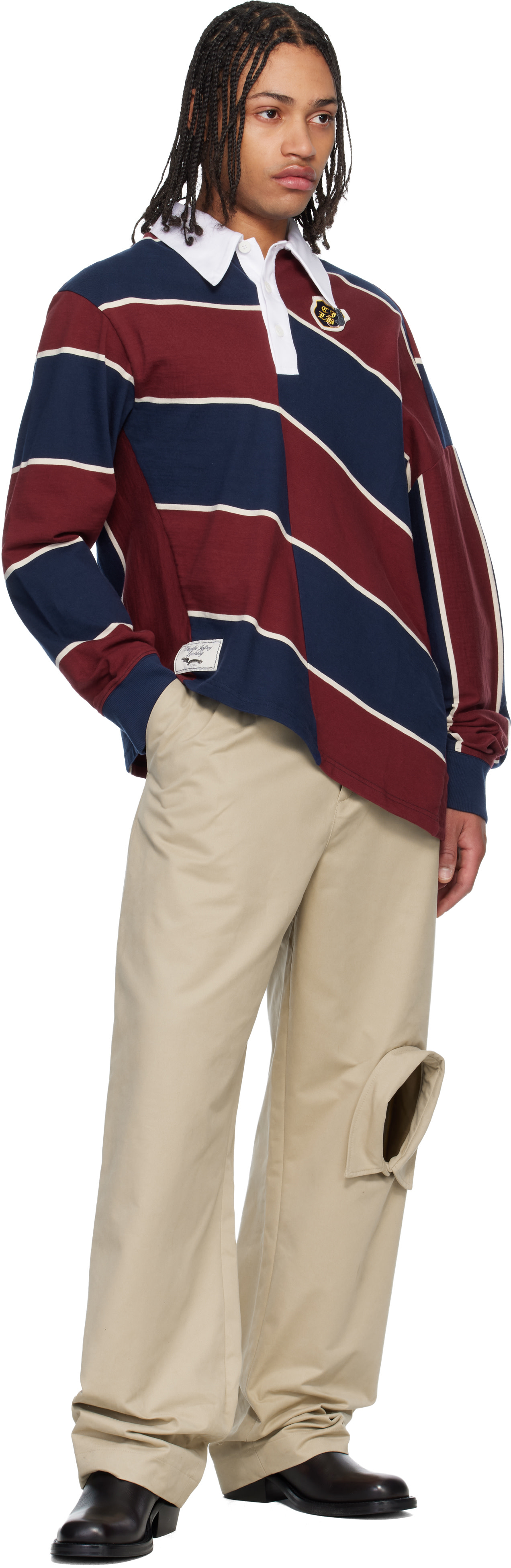 Charles Jeffrey Loverboy ポロシャツ ラガーシャツ Charles Jeffrey LOVERBOY: Blue & Red Warped Polo | SSENSE