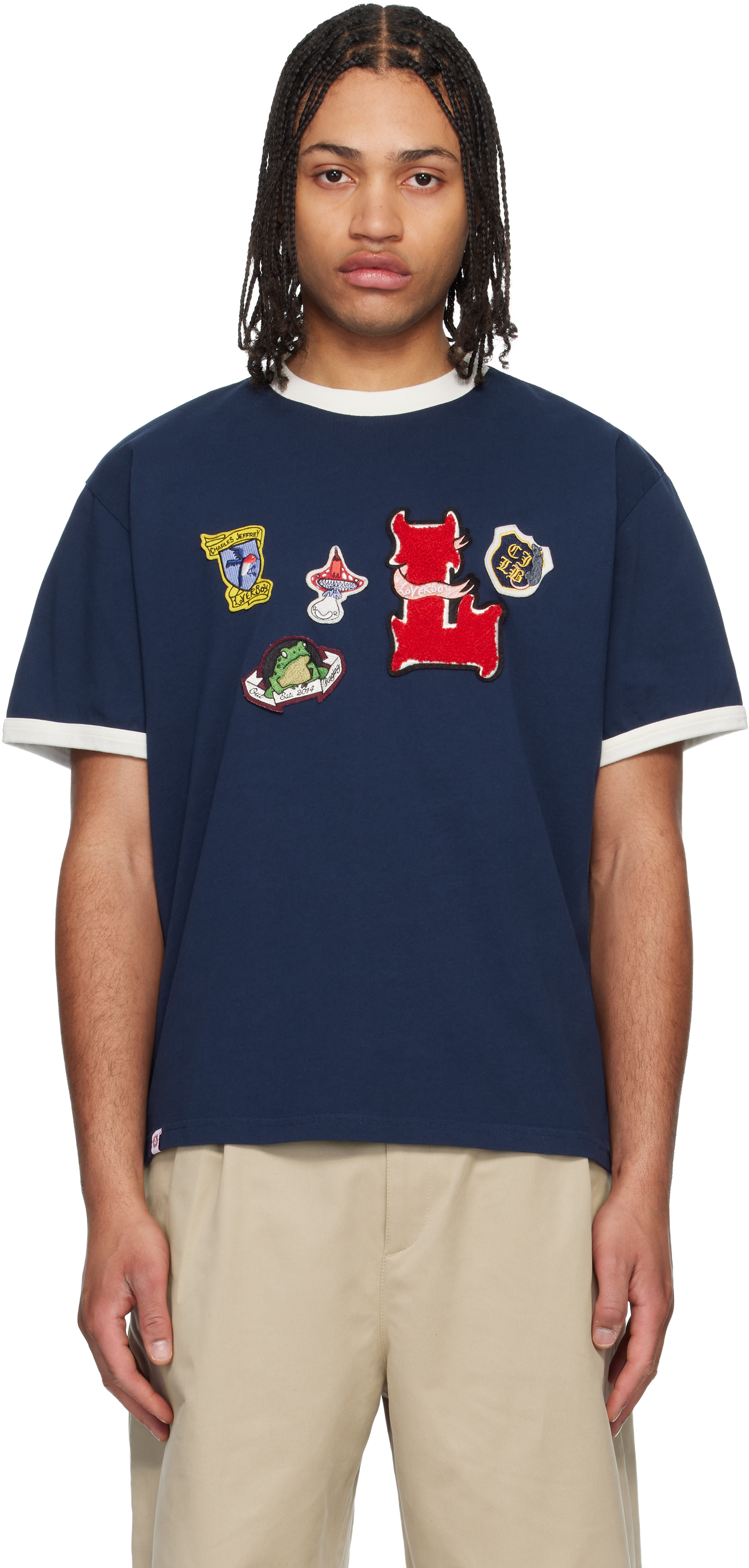 Charles Jeffrey LOVERBOY: ネイビー Badge Tシャツ | SSENSE 日本