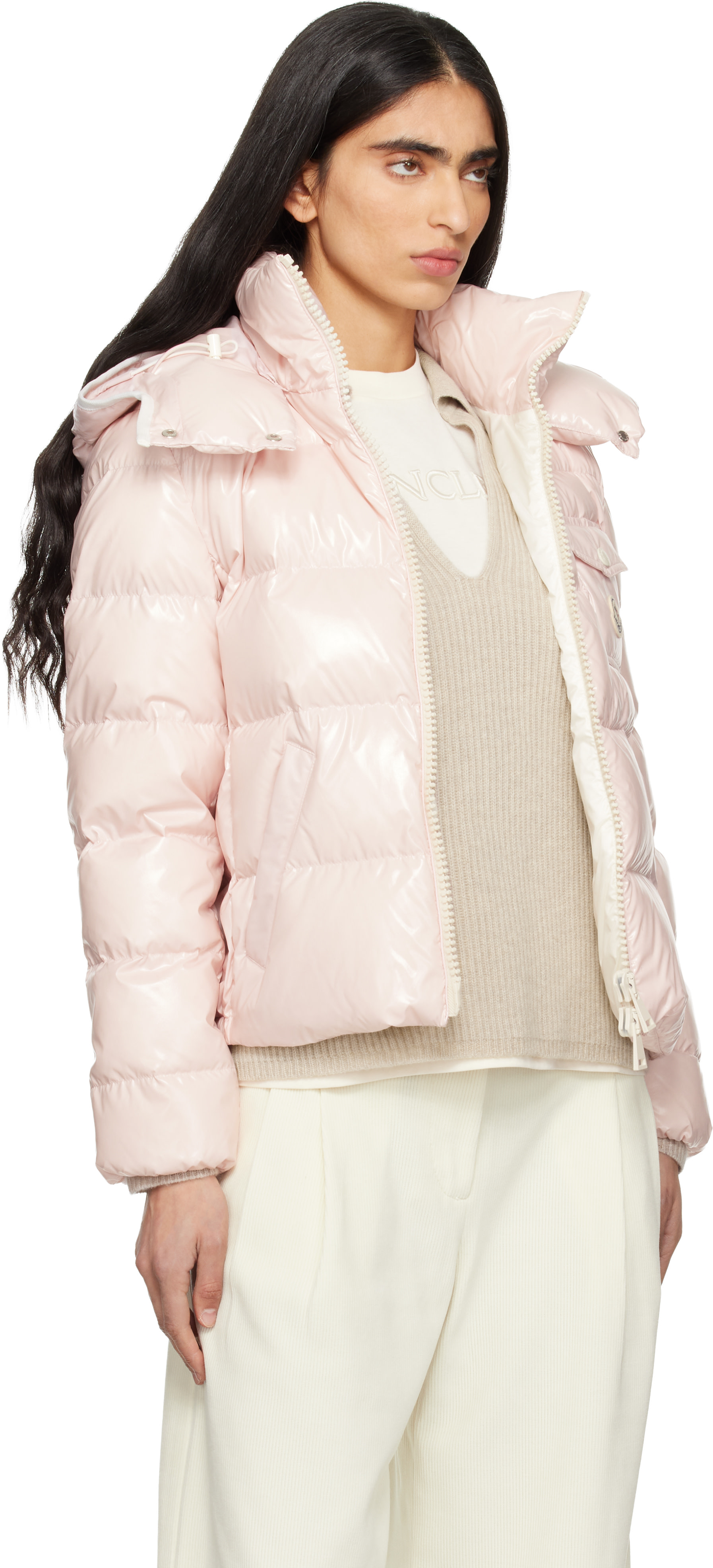 Moncler: ピンク Andro フード ショート ダウンジャケット | SSENSE 日本