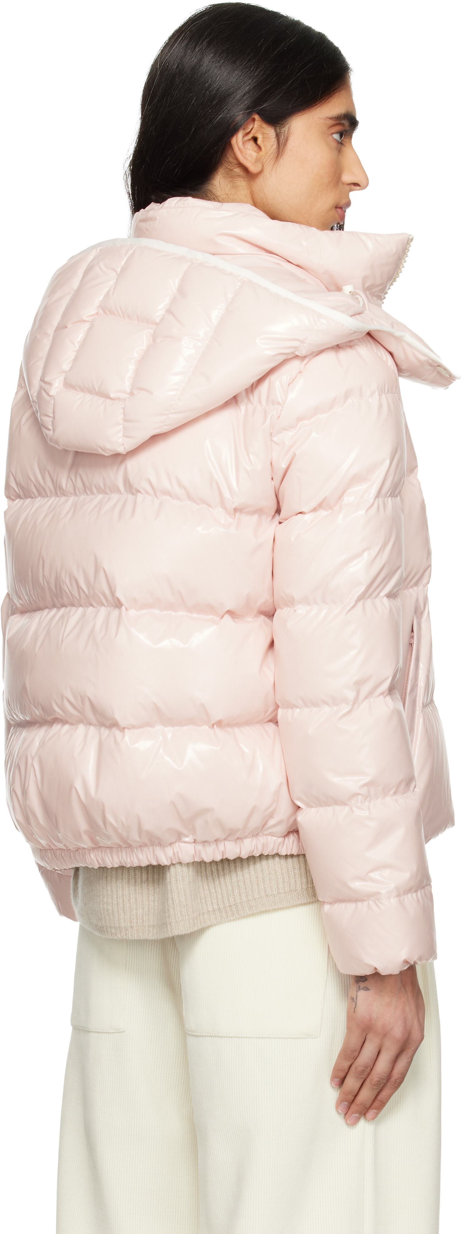 Moncler: ピンク Andro フード ショート ダウンジャケット | SSENSE 日本