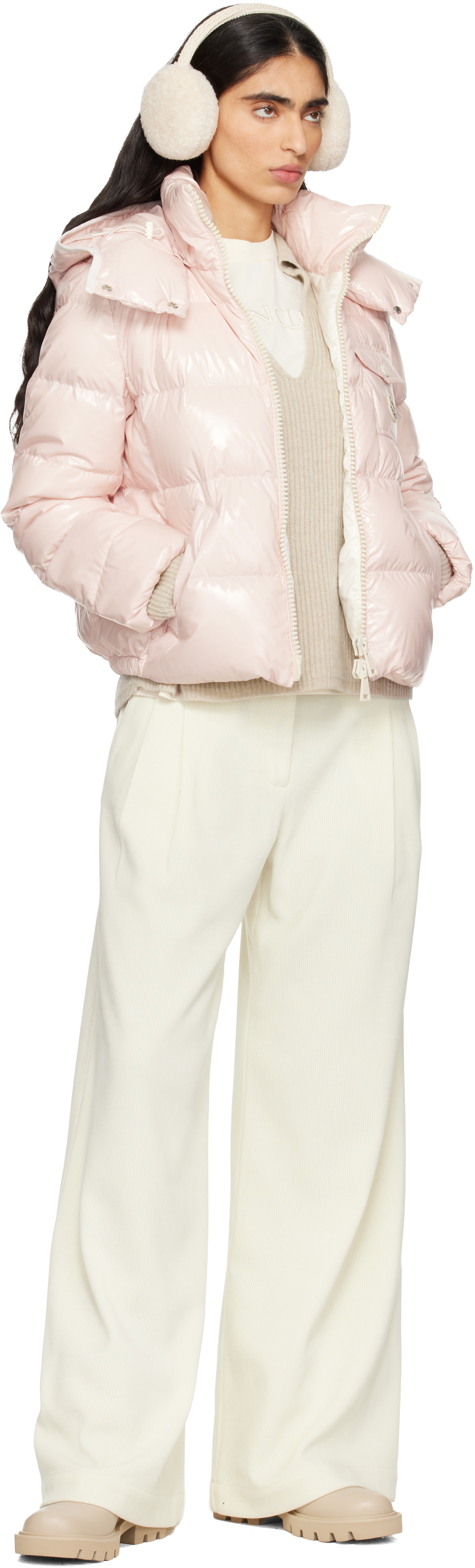 Moncler: Pink Andro Hooded Short Down Jacket | SSENSE Canada