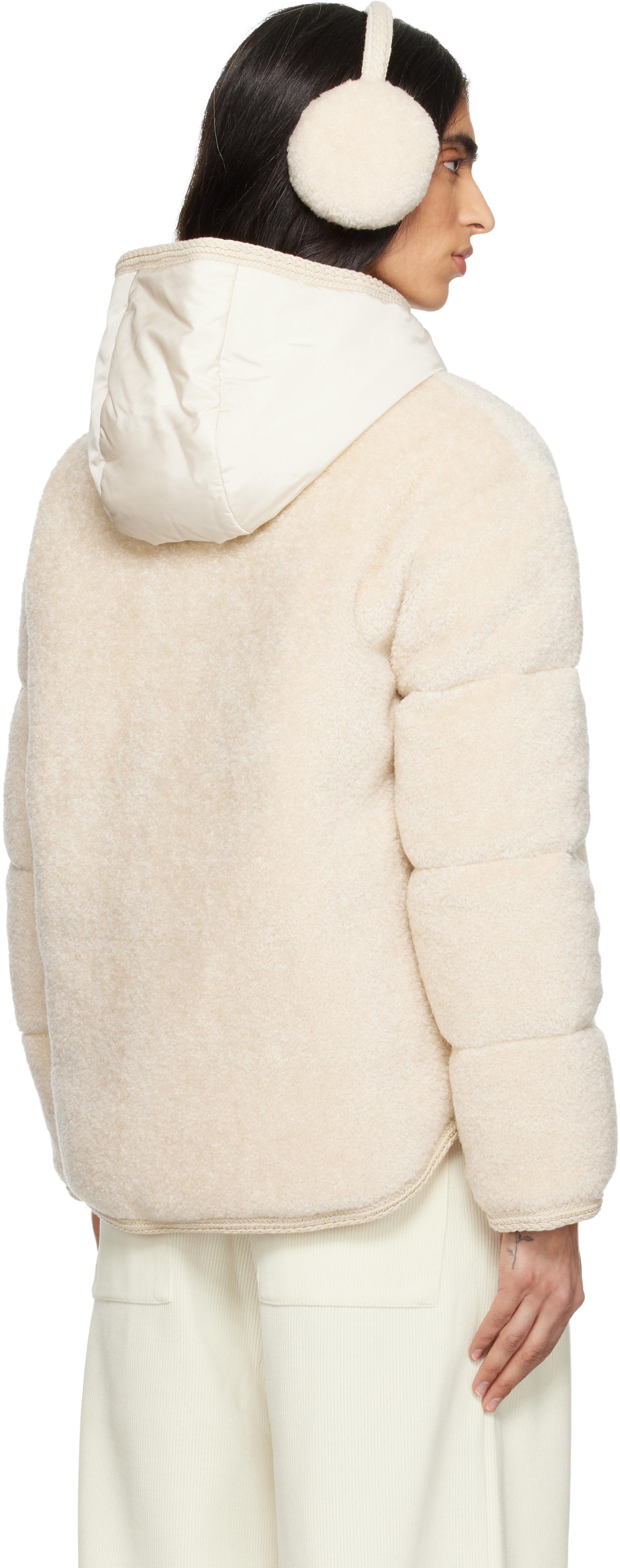 Moncler: ベージュ Ciboulette Braided Trim Teddy フード付き ダウン 