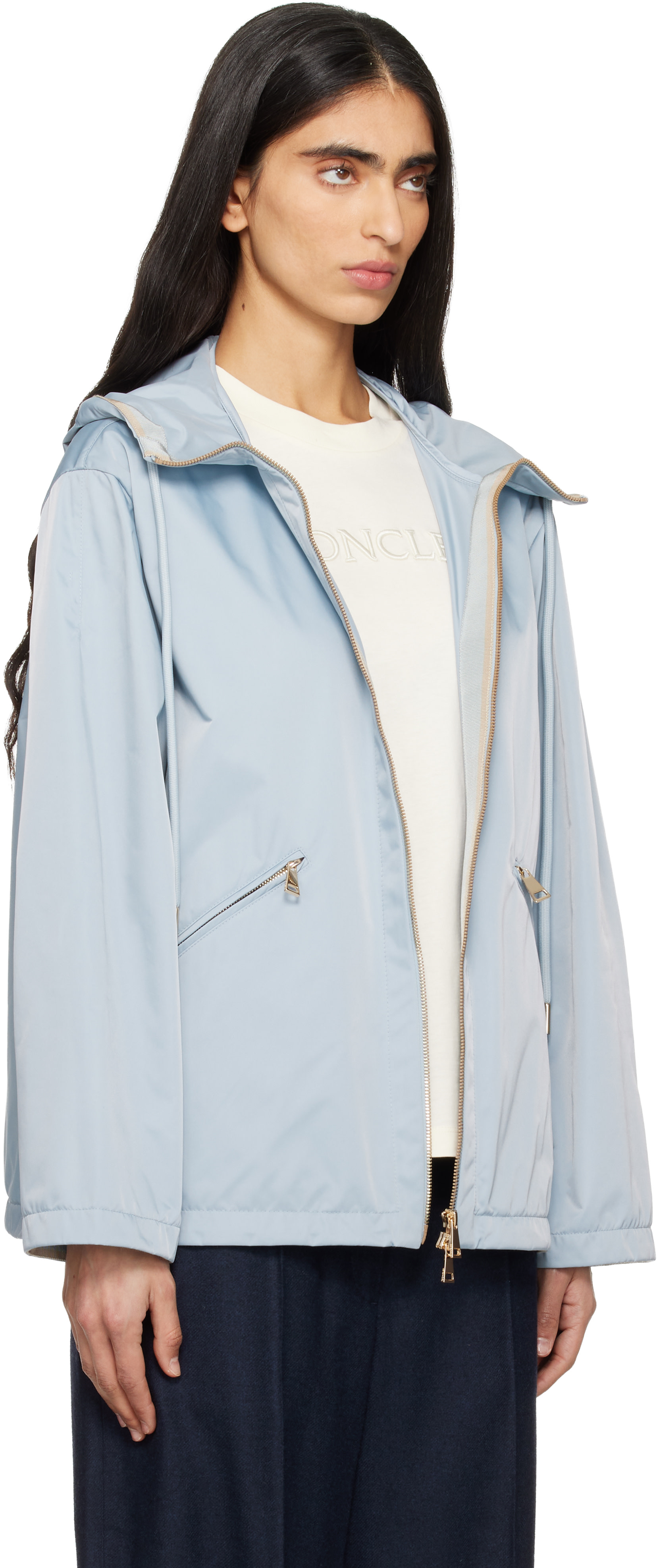 Moncler - Blouson Cassiopea bleu à capuche