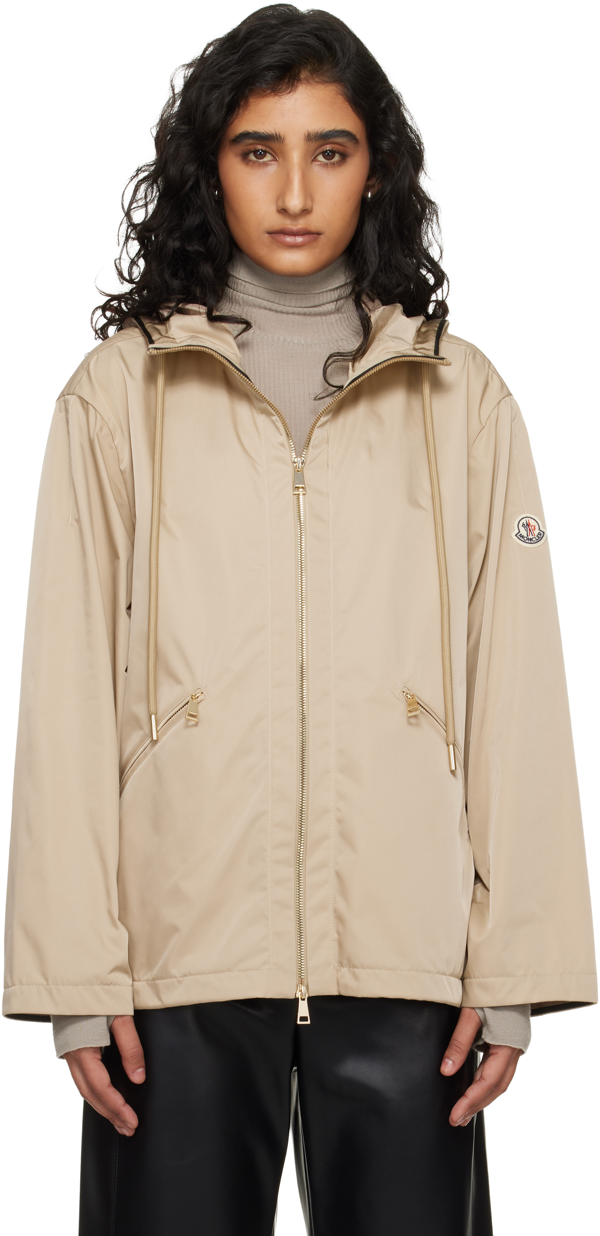 Moncler - Blouson Cassiopea beige à capuche