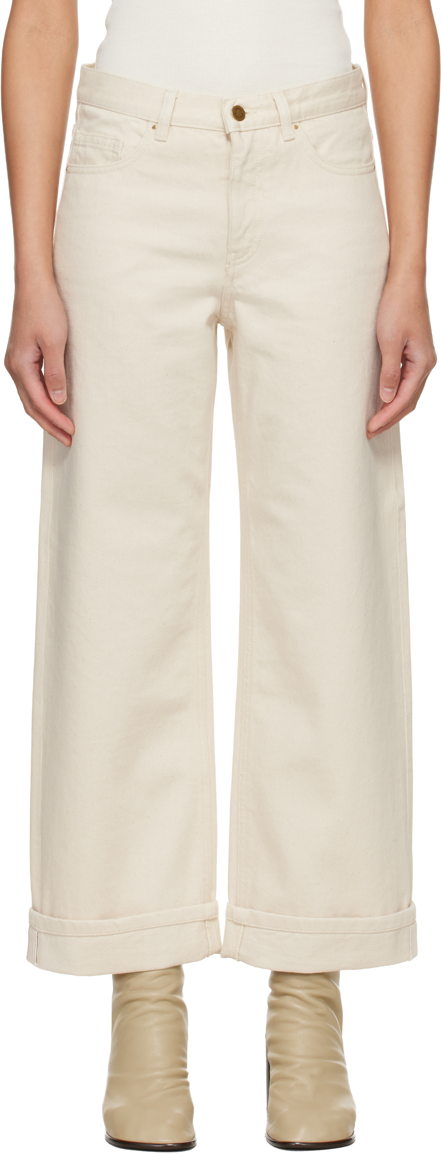 Moncler - Jean écourté blanc cassé