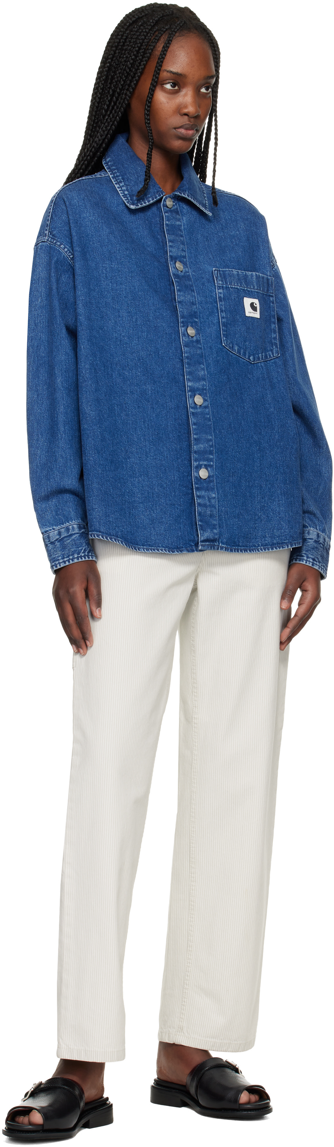 Carhartt Work In Progress - Jean Mercer blanc cassé à rayures