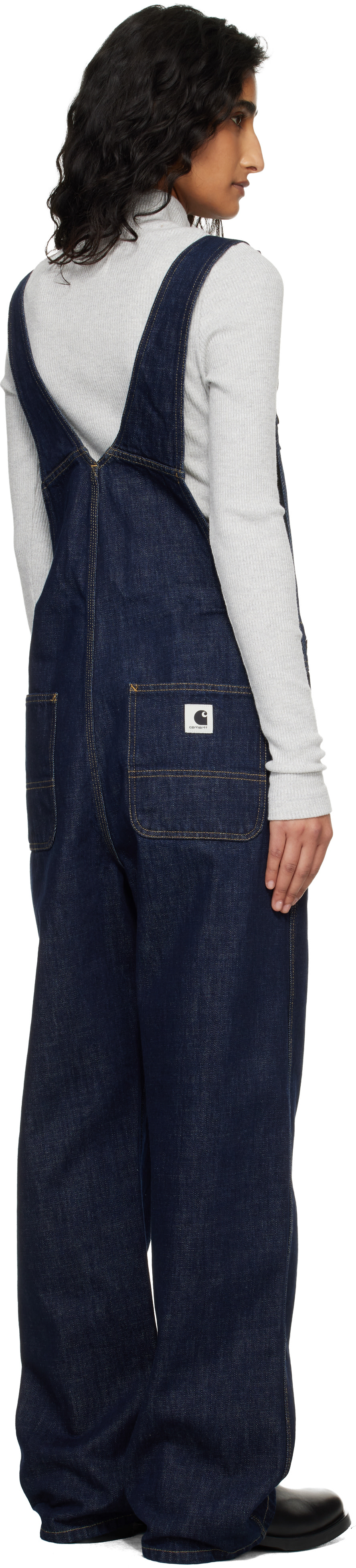 Carhartt Work In Progress: Navy Bib Straight Denim Overalls | SSENSE