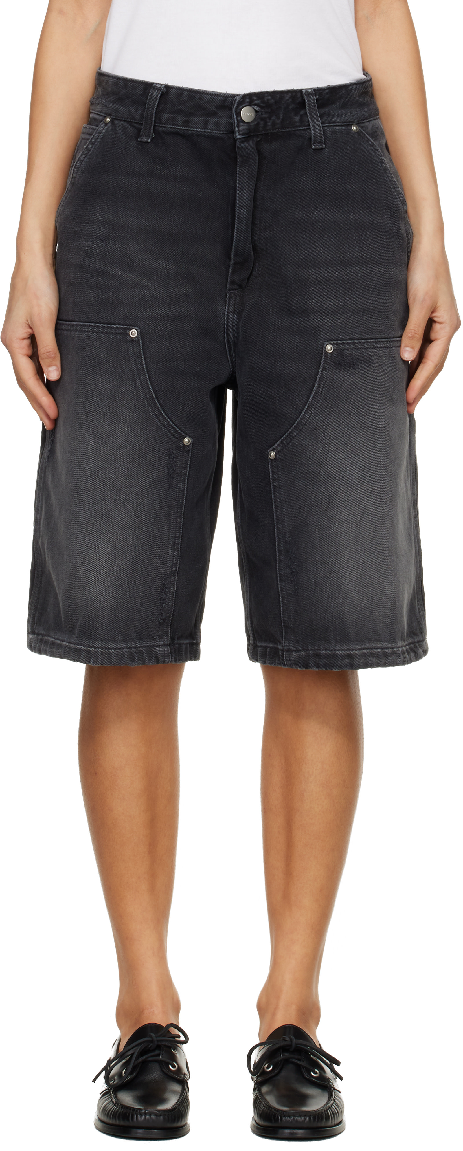 Carhartt Work In Progress: Black Nixon Double Knee Denim Shorts
