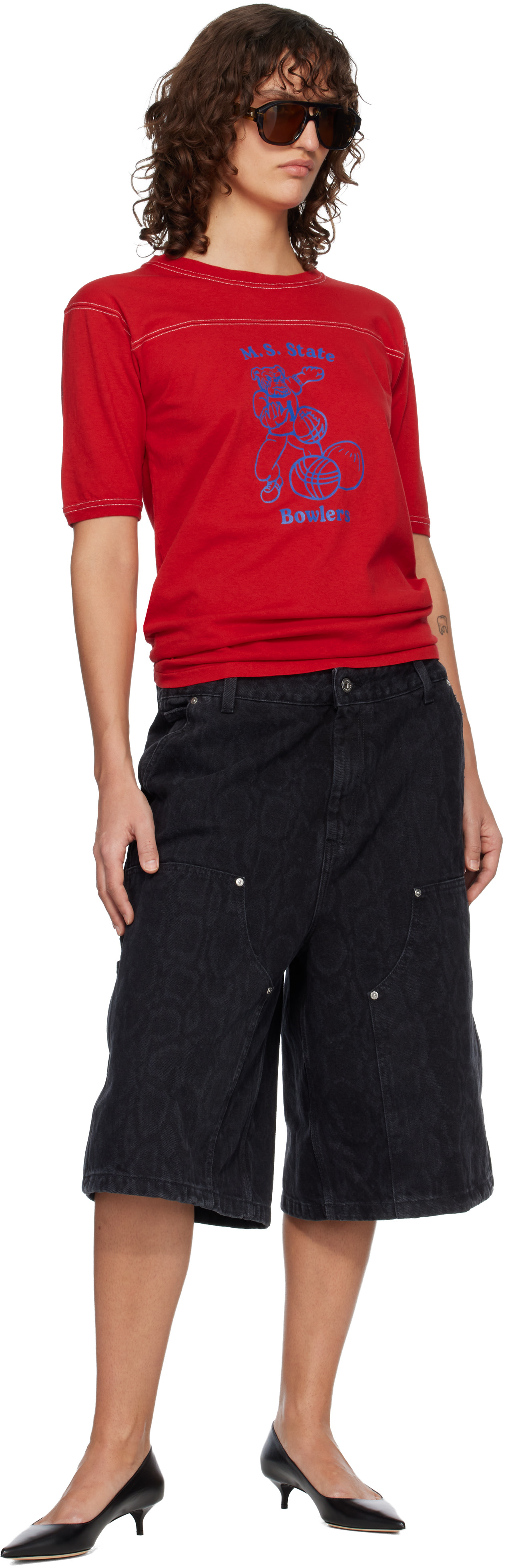 Carhartt ダークデニム ショートパンツ Carhartt Work In Progress: ブラック Snake Nixon Double Knee デニム