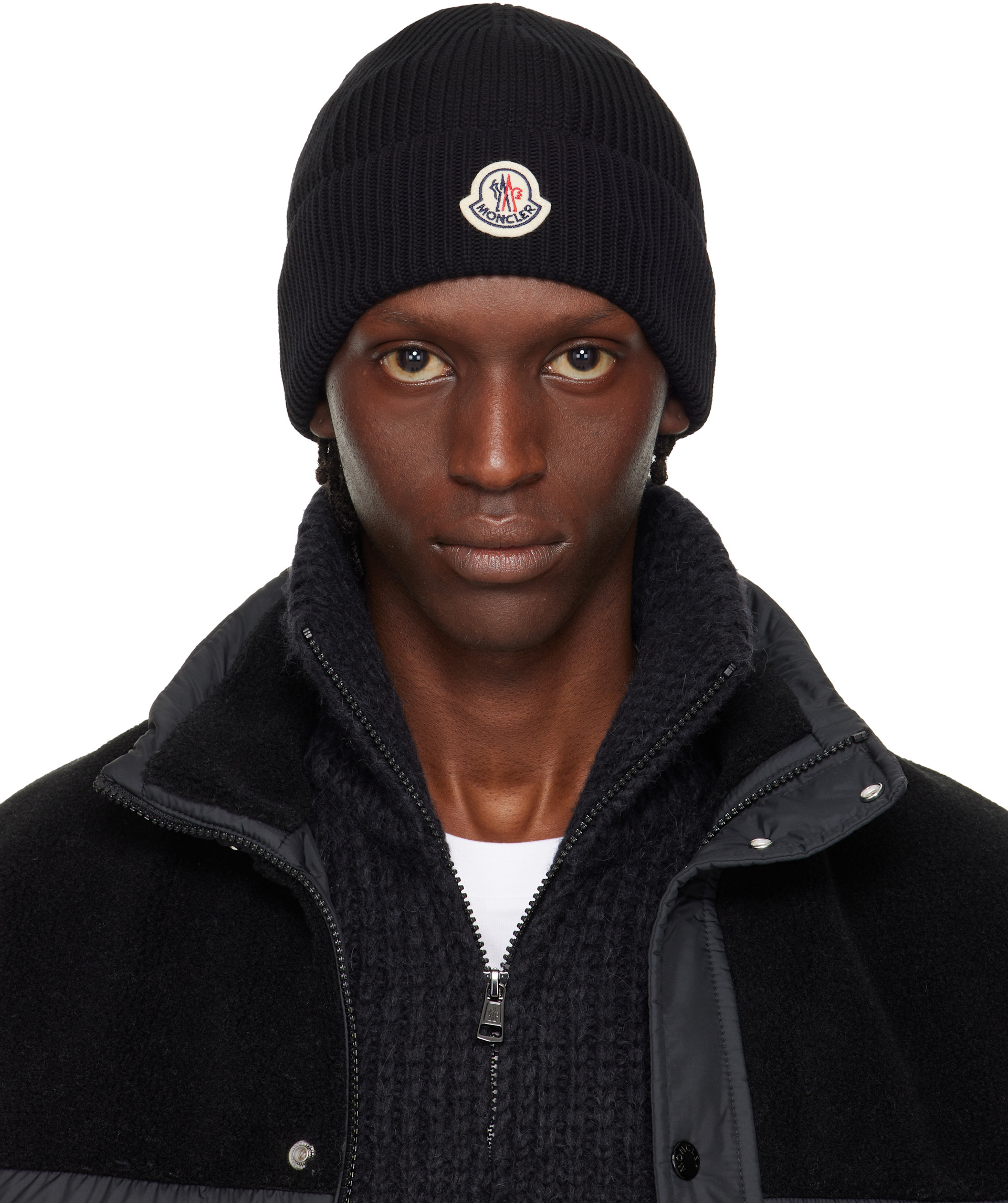 MONCLER ブラック  Beanie fragment MONCLER ビーニー 帽子