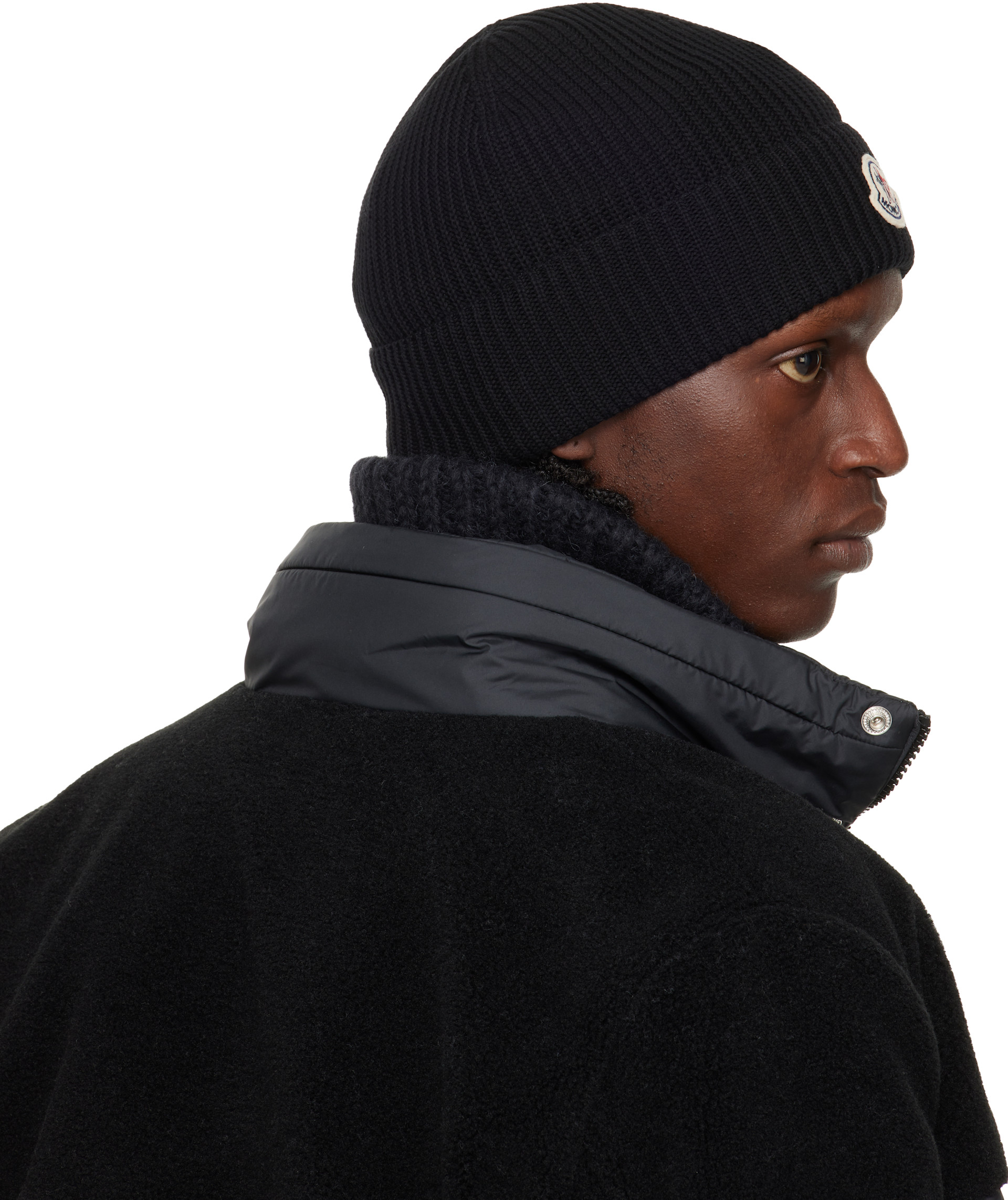Moncler: Black Logo Cotton Beanie | SSENSE Canada