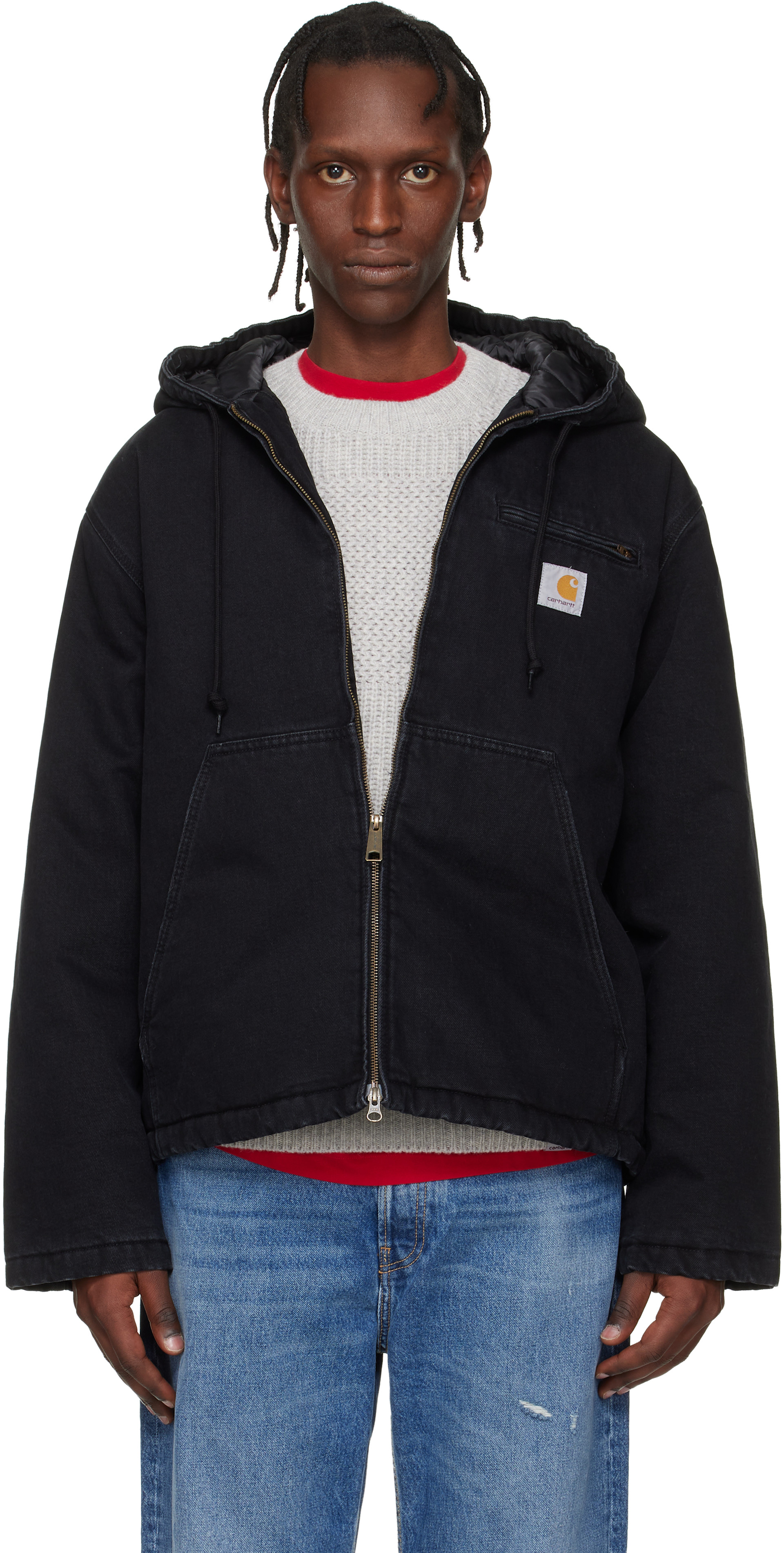 Carhartt フード付きブラックジャケット Mサイズ Carhartt Work In Progress: ブラック Cleveland ジャケット | SSENSE 日本