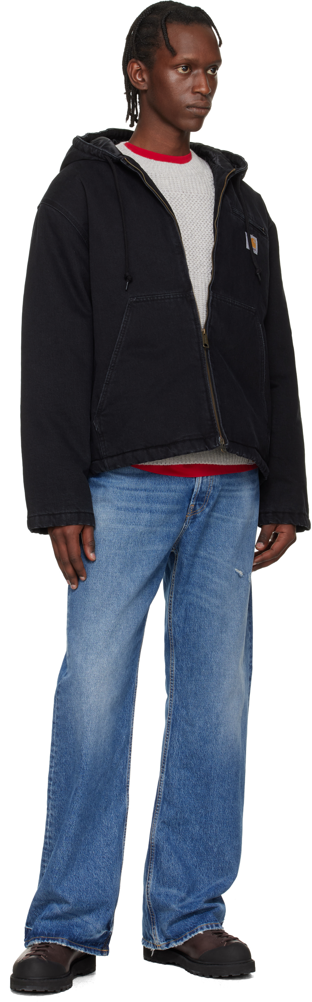 Carhartt フード付きブラックジャケット Mサイズ Carhartt Work In Progress: ブラック Cleveland ジャケット | SSENSE 日本