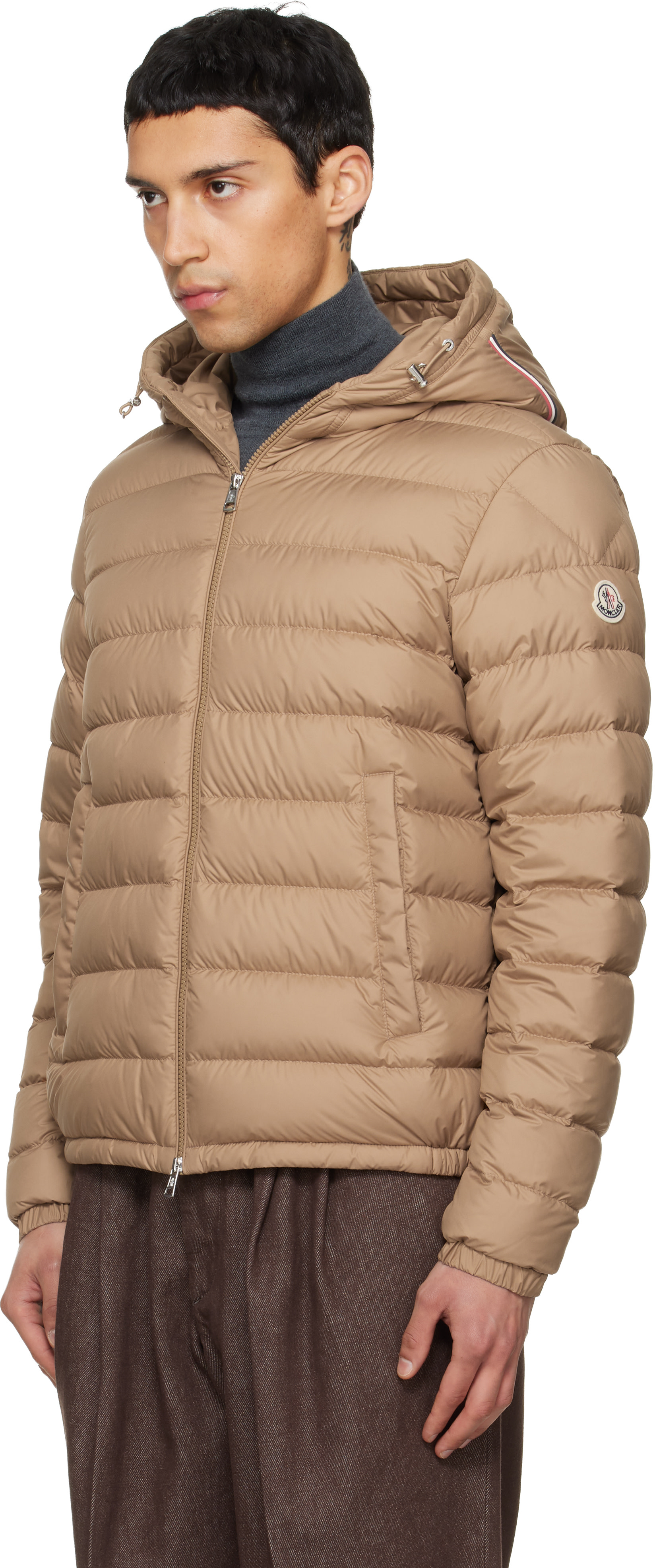 Moncler: Beige Vermeille Hooded Short Down Jacket | SSENSE