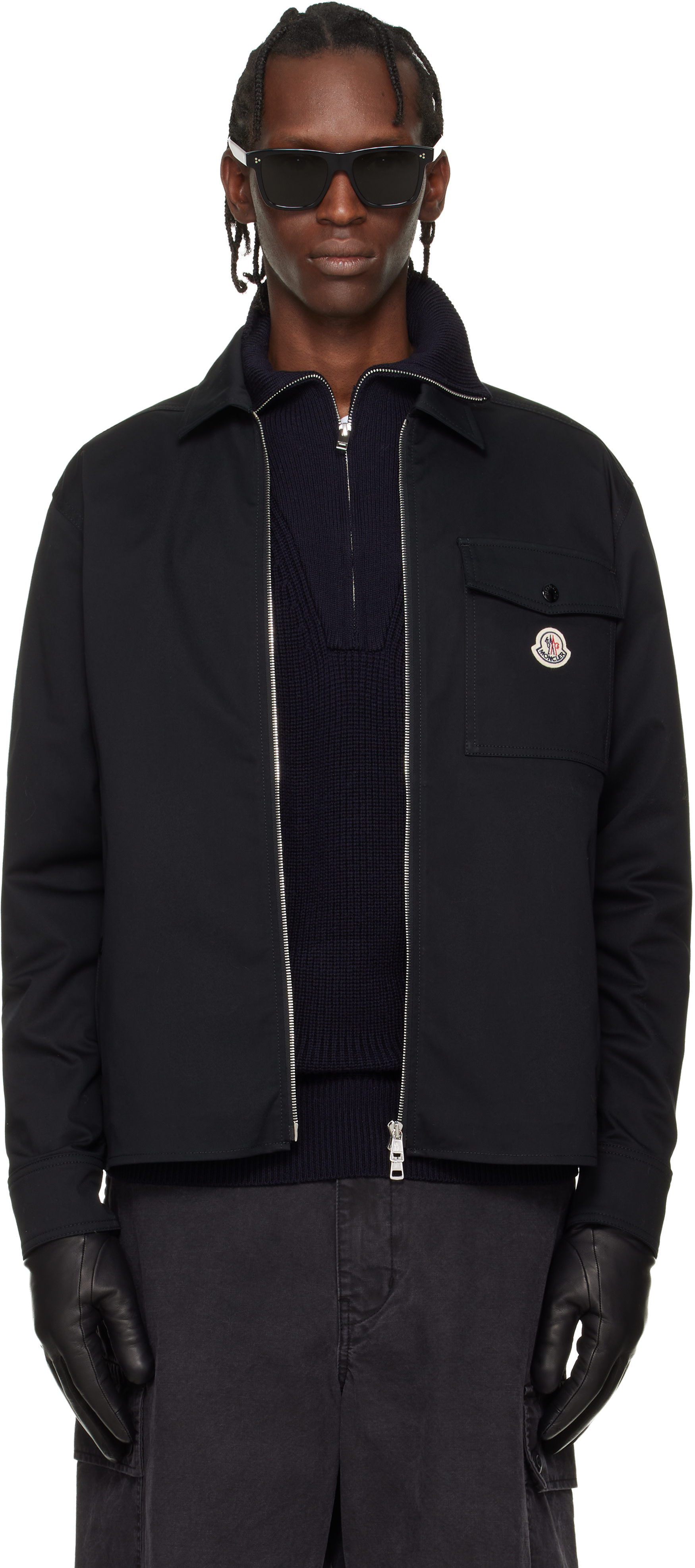 モンクレール Moncler: Black Cotton Blend Gabardine Shirt Jacket | SSENSE Canada