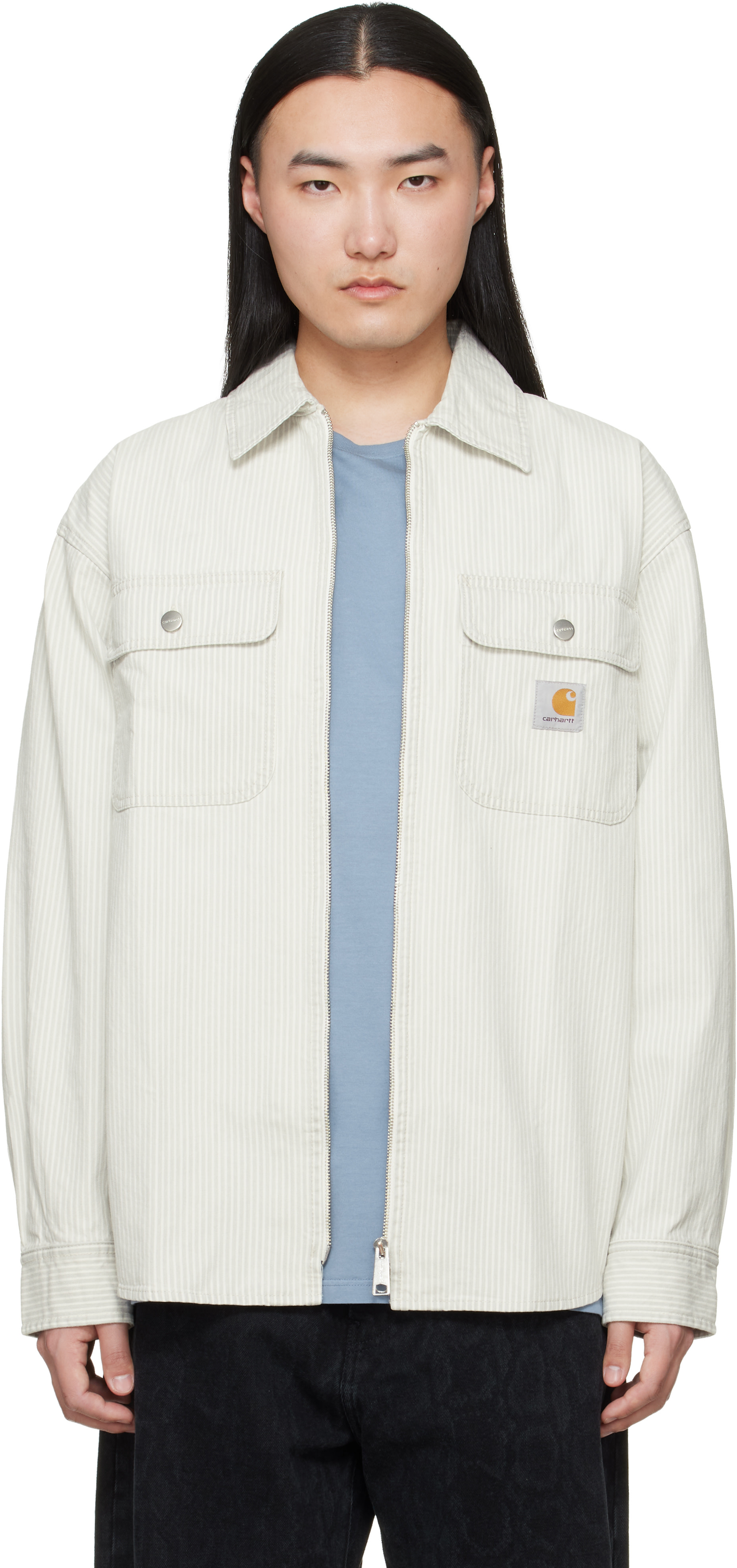 Carhartt Work In Progress: ホワイト＆グレー Mercer ストライプ