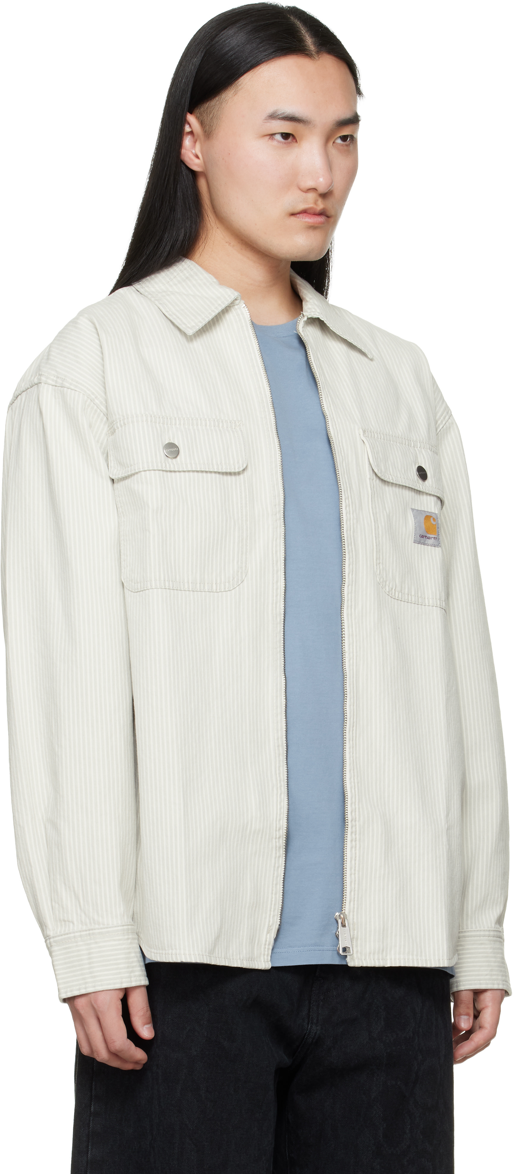 Carhartt Work In Progress: ホワイト＆グレー Mercer ストライプ