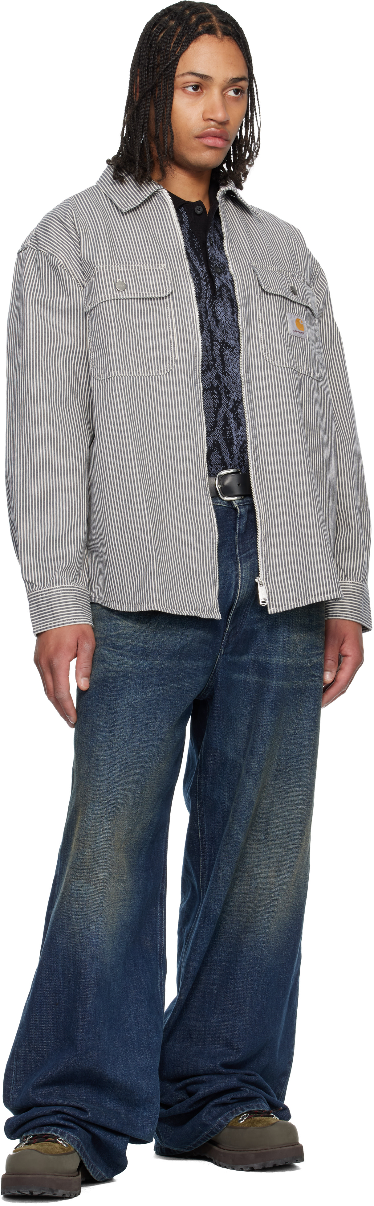 Carhartt Work In Progress: ホワイト＆グレー Mercer ストライプ