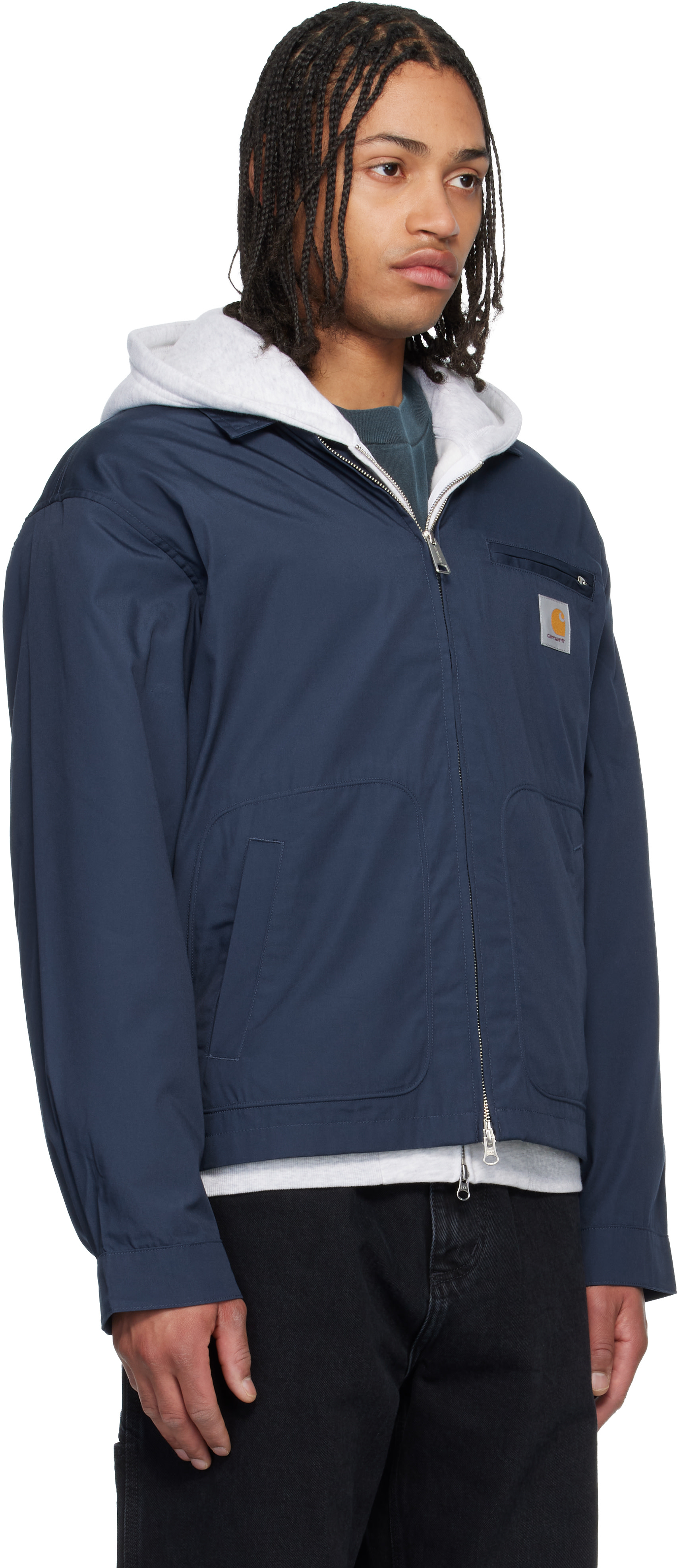 carhartt ジップアップ コットン ブルゾン ネイビー 中古・古着通販】CarHartt (カーハート) ダメージジップパーカー