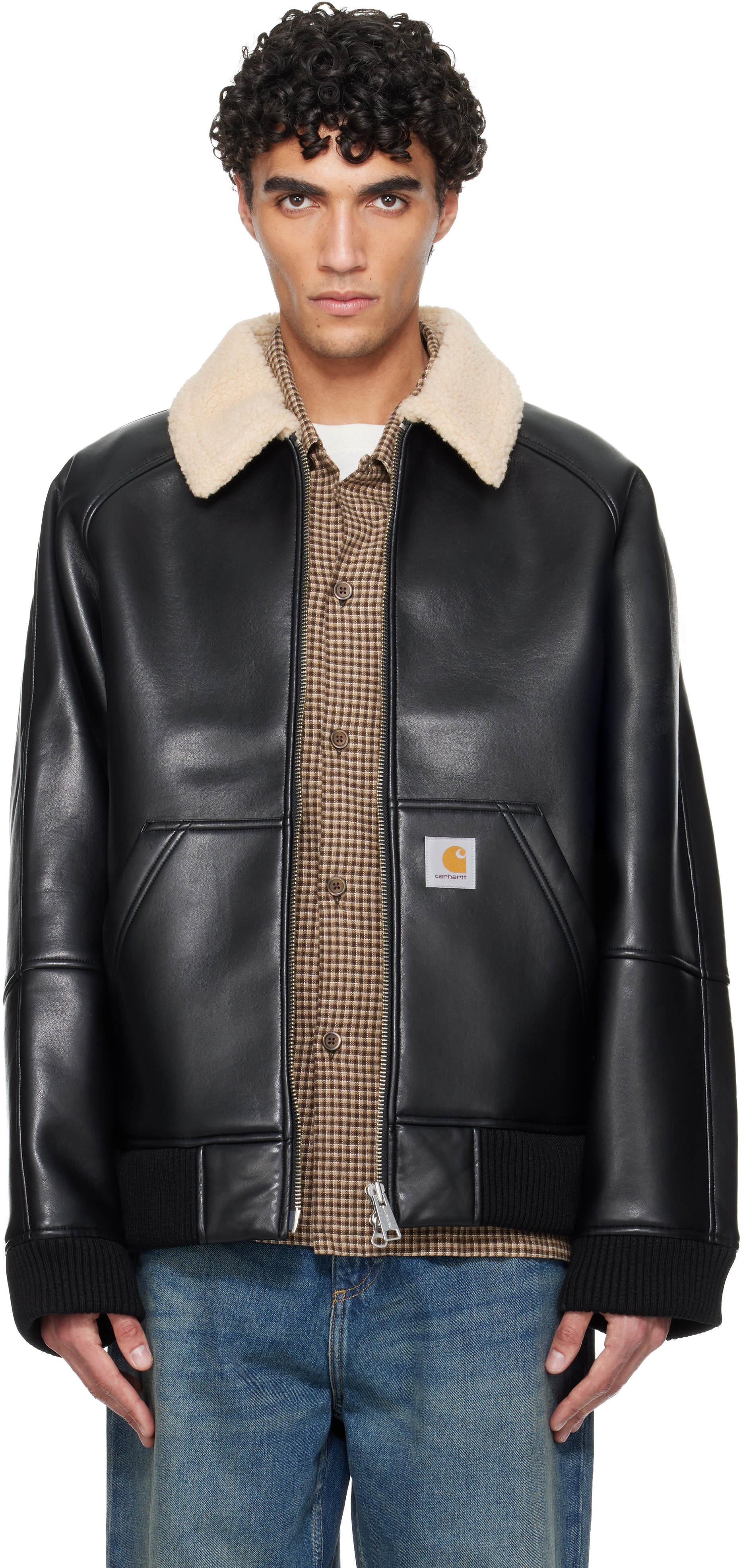 Carhartt Work In Progress: Black Shepton Faux-Leather Jacket | SSENSE