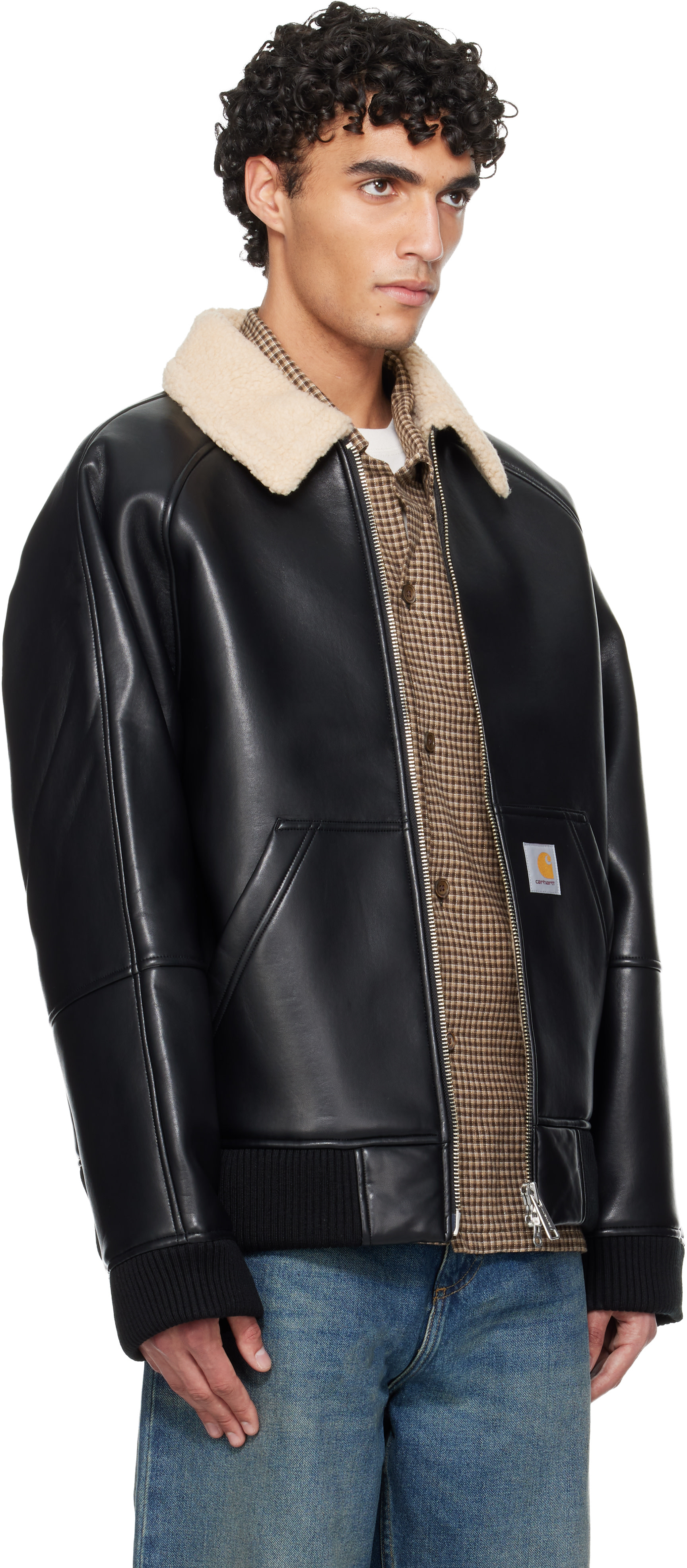 Carhartt Work In Progress: ブラック Shepton フェイクレザー Carhartt Work In Progress: ブラック Shepton フェイクレザー