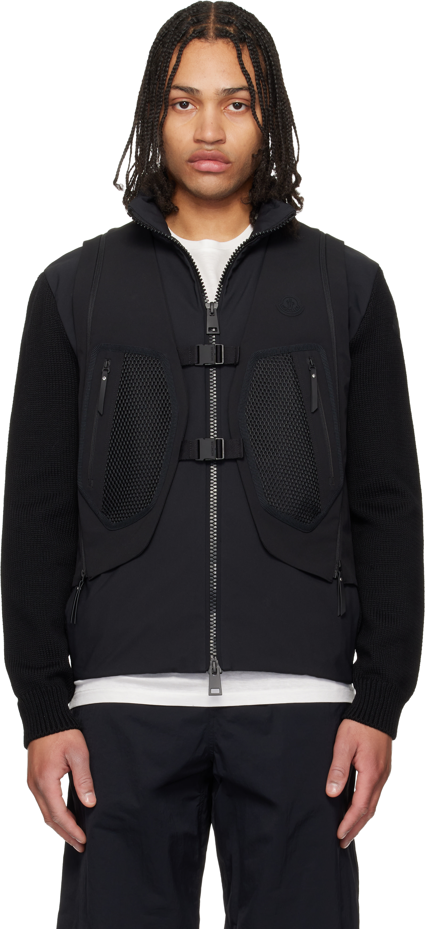 トップス MONCLER Knit vest Moncler: Black 'Matt Black' Spica 2-in-1 Vest | SSENSE