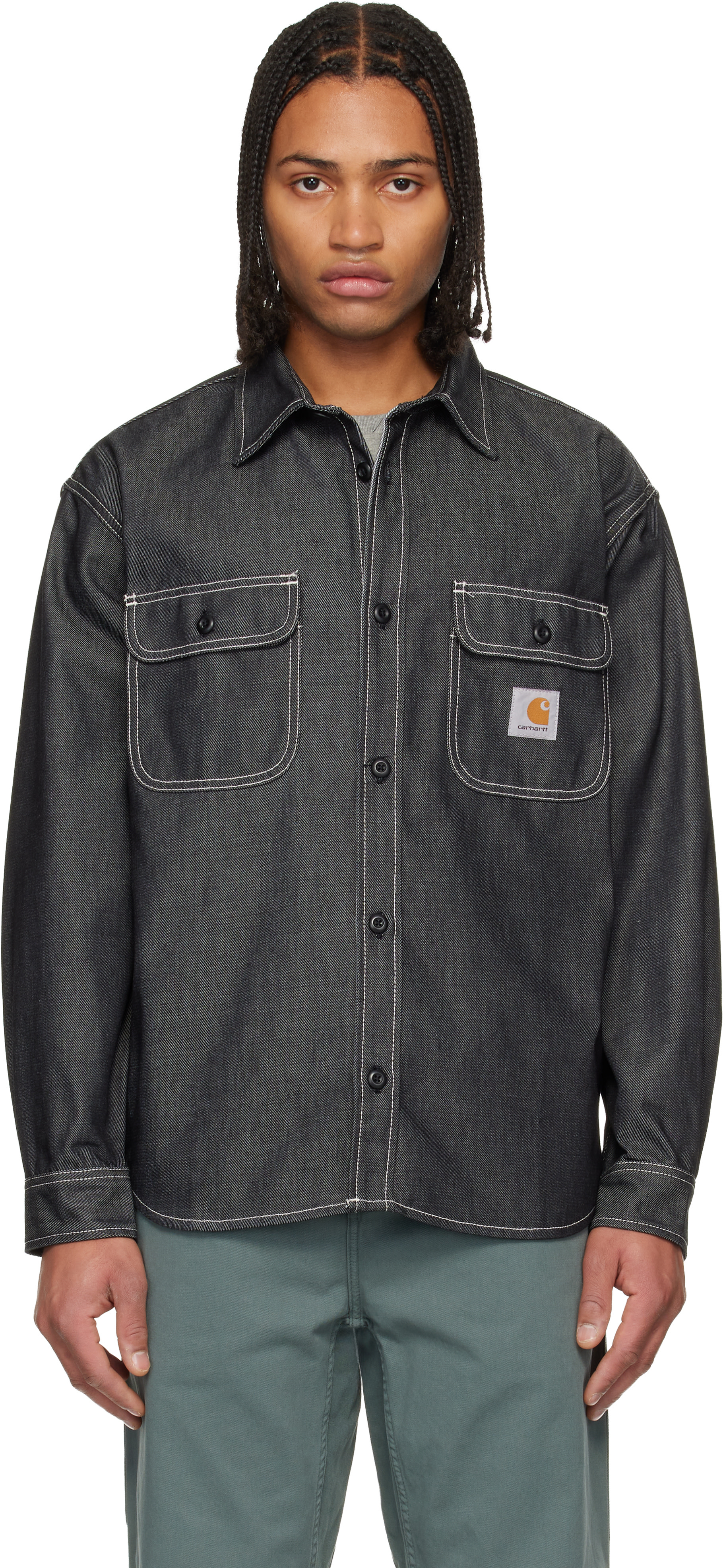 Carhartt ブラック デニムシャツ Carhartt Work In Progress: ブラック Tigan デニム オーバーシャツ