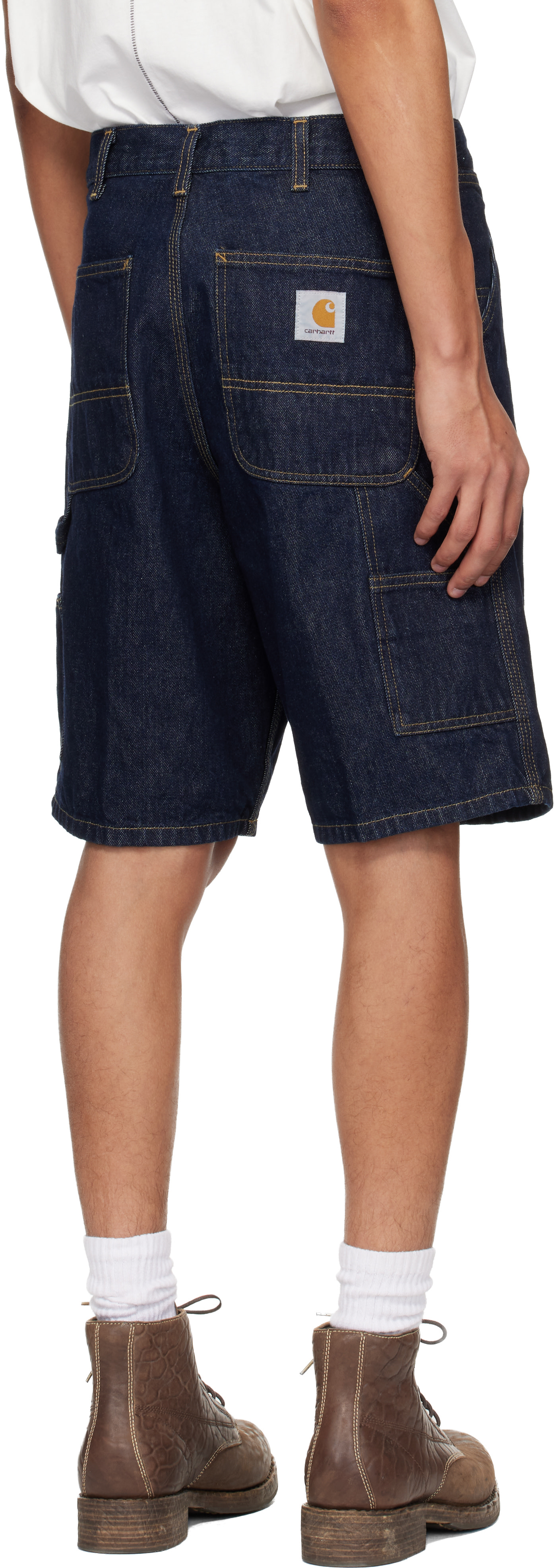 パンツ Carhartt denim shorts Carhartt Work In Progress: Blue Single Knee Denim Shorts | SSENSE