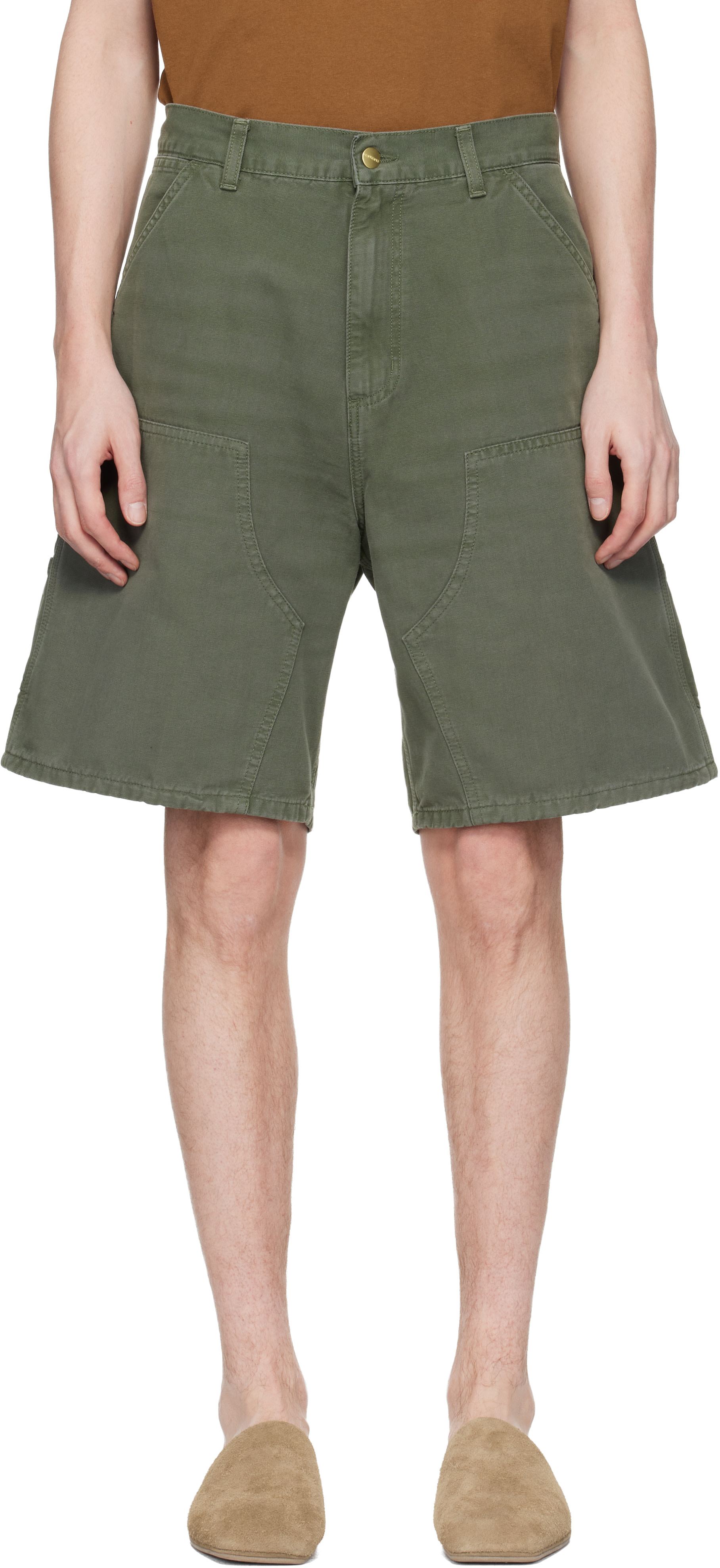 Carhartt Work In Progress: Green Double Knee Shorts | SSENSE