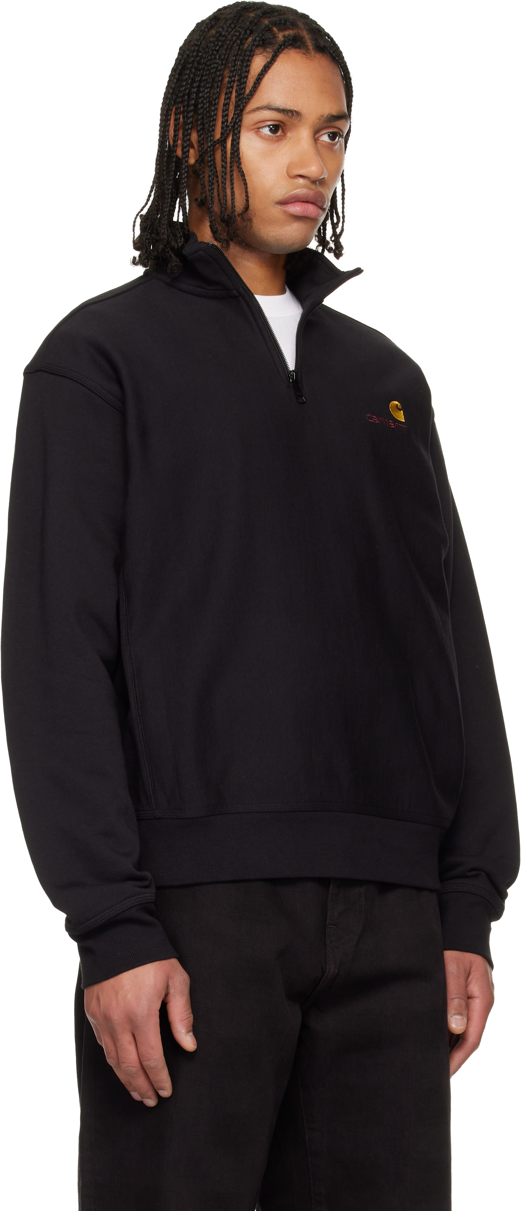 Carhartt Work In Progress - Pull molletonné noir à demi-glissière et à logo American Script