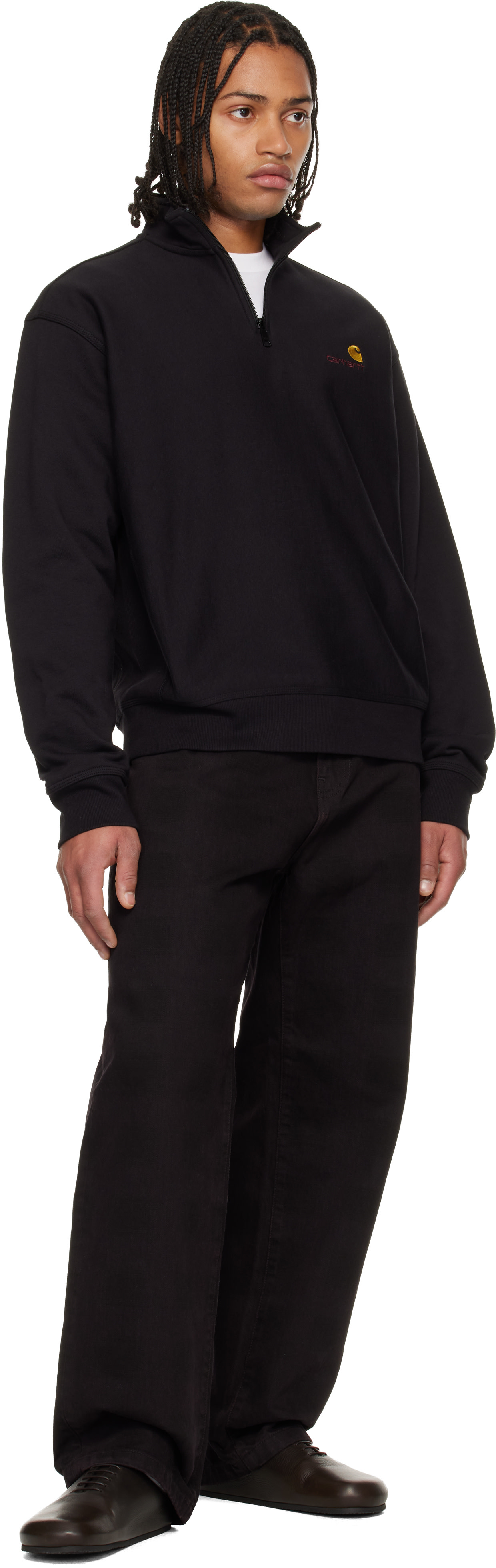 Carhartt Work In Progress - Pull molletonné noir à demi-glissière et à logo American Script