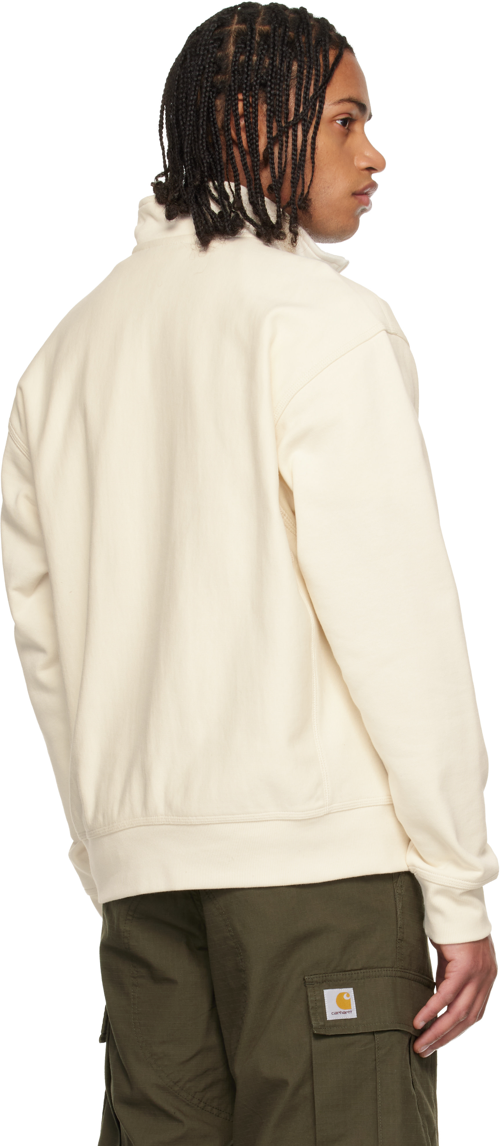 Carhartt Work In Progress - Pull molletonné blanc cassé à demi-glissière et à logo American Script
