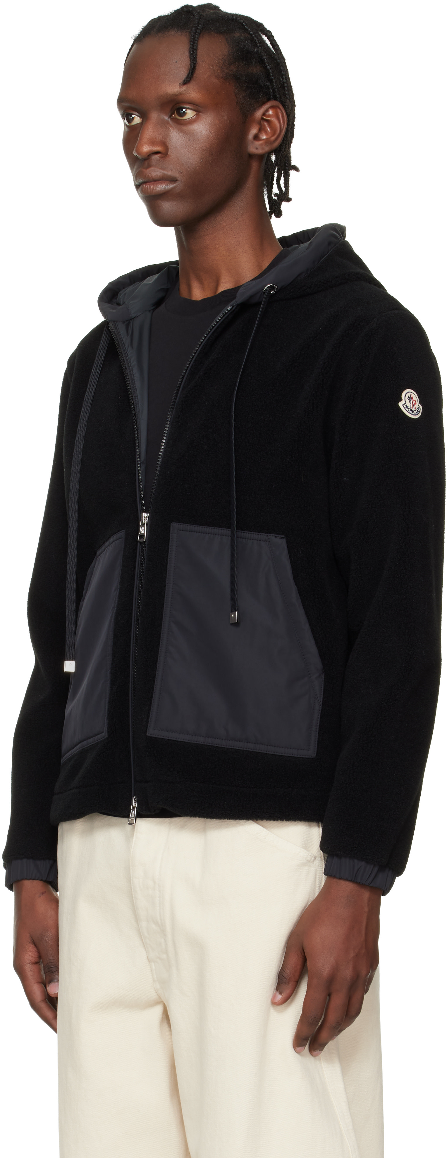 Moncler: Black Archivio Zip-Up Cardigan Hoodie | SSENSE Canada