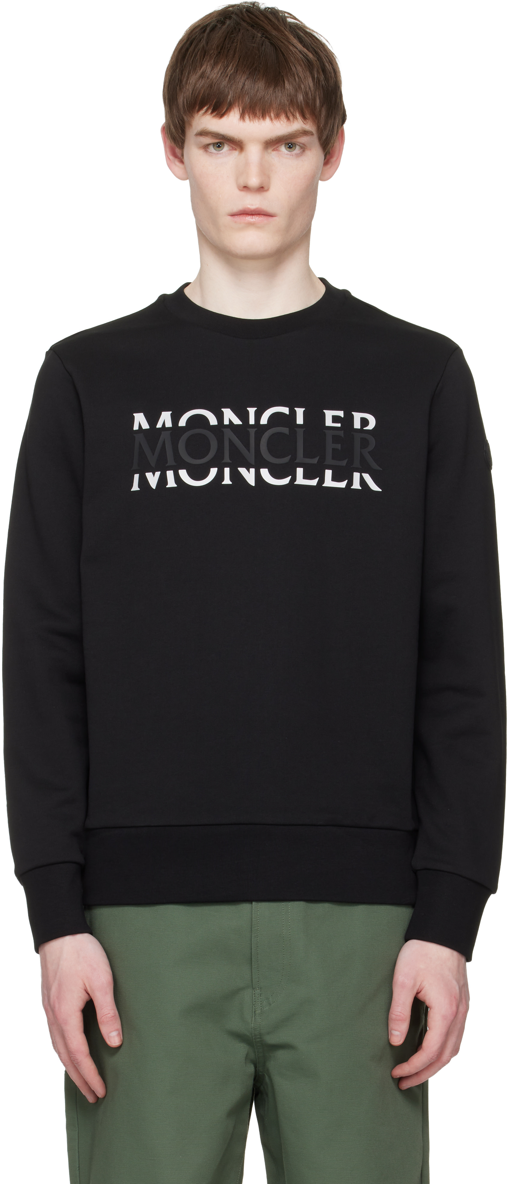 Moncler - Pull molletonné noir en jersey de coton à logo