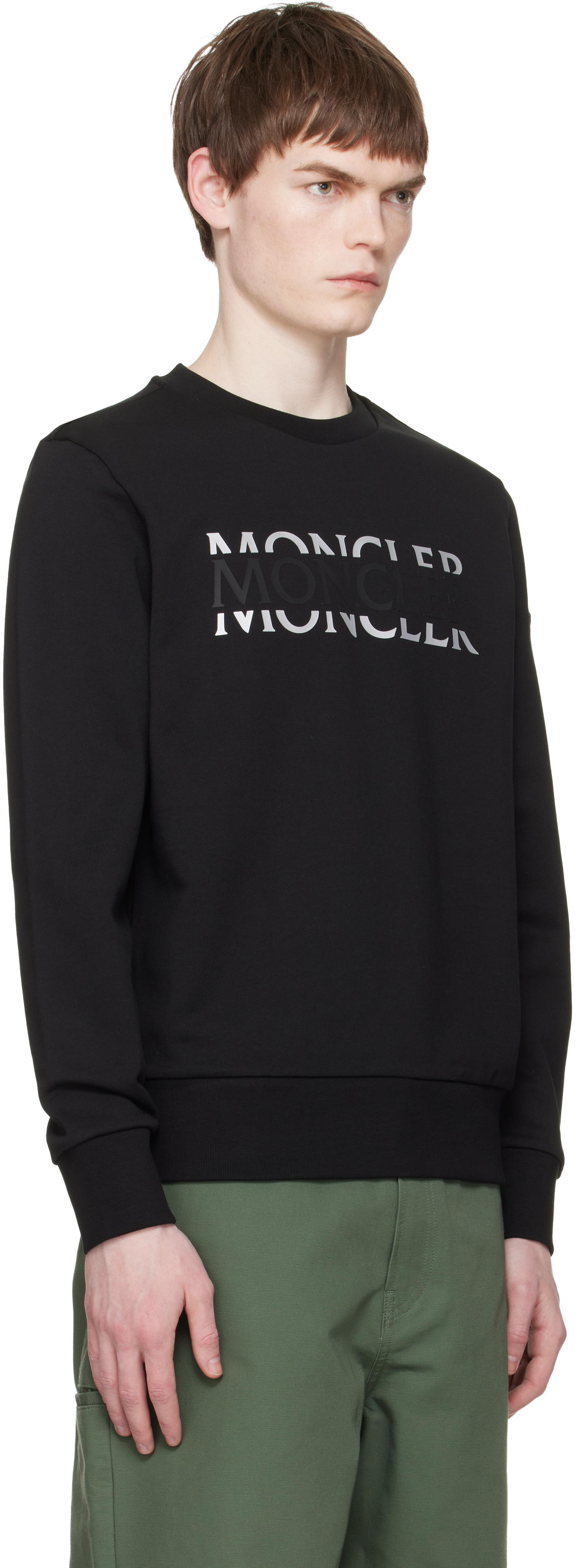Moncler - Pull molletonné noir en jersey de coton à logo