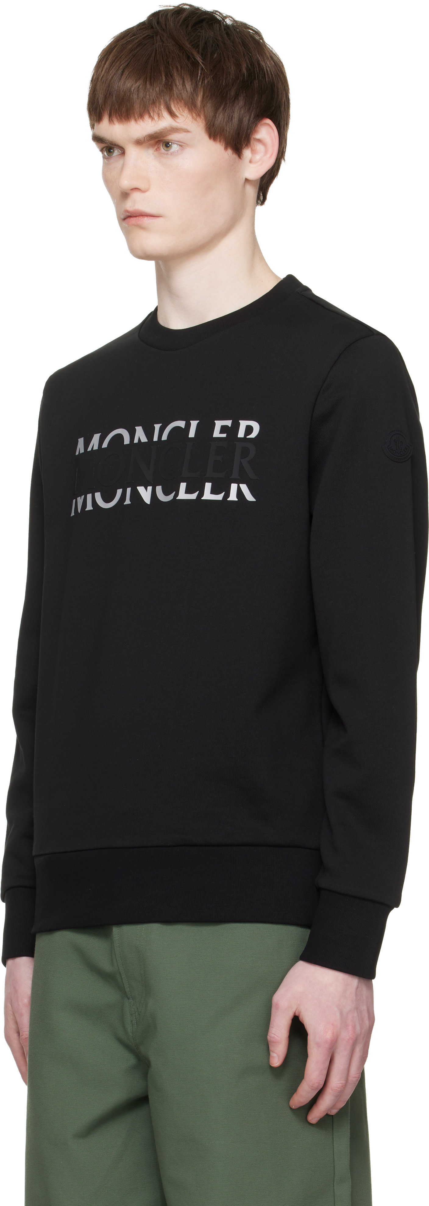 Moncler - Pull molletonné noir en jersey de coton à logo