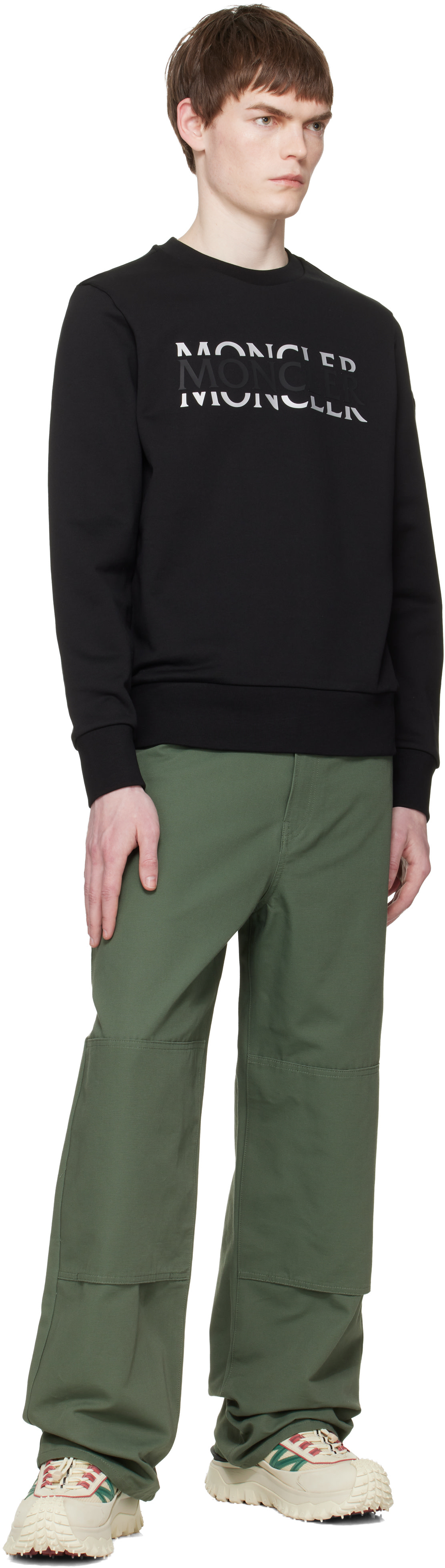 Moncler - Pull molletonné noir en jersey de coton à logo