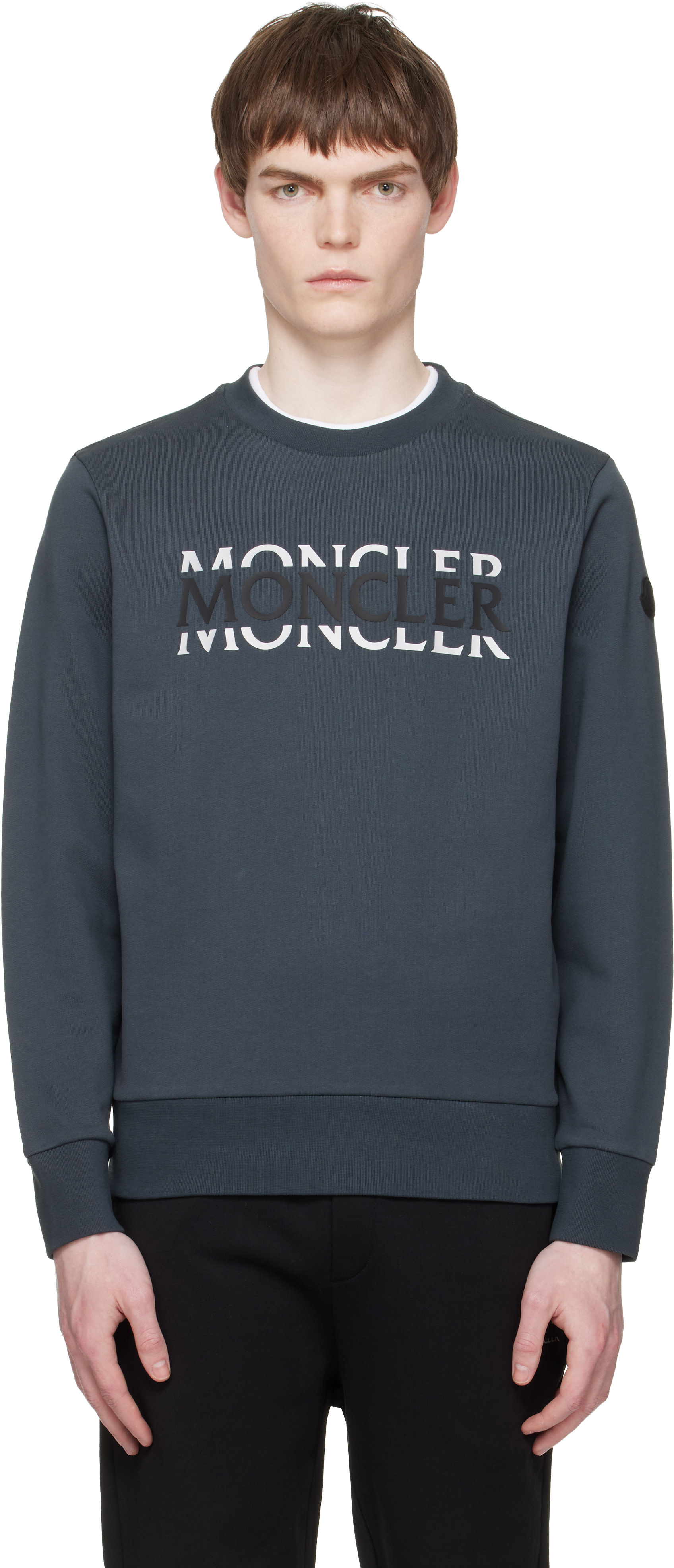 Moncler - Pull molletonné gris en jersey de coton à logo