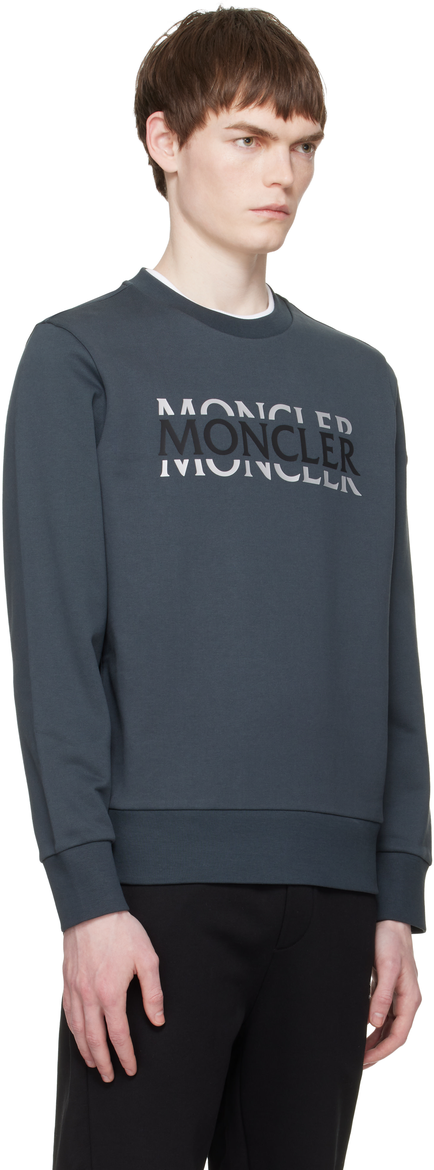 Moncler - Pull molletonné gris en jersey de coton à logo