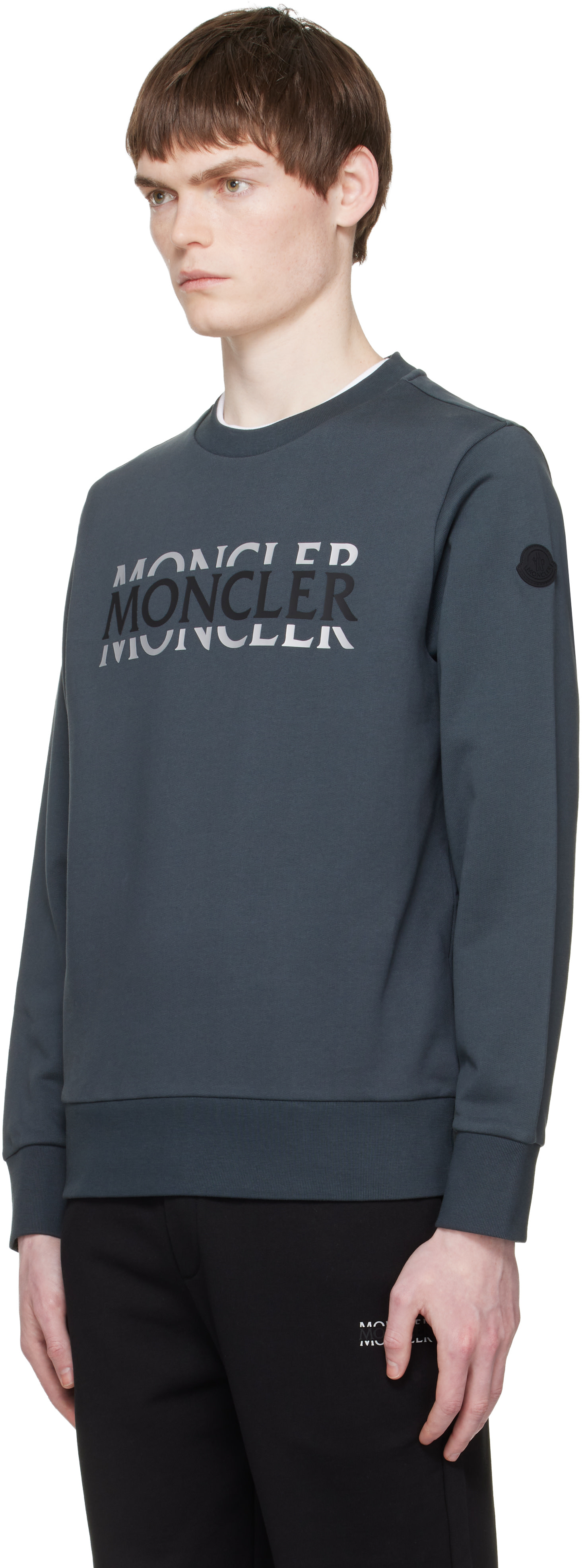 Moncler - Pull molletonné gris en jersey de coton à logo