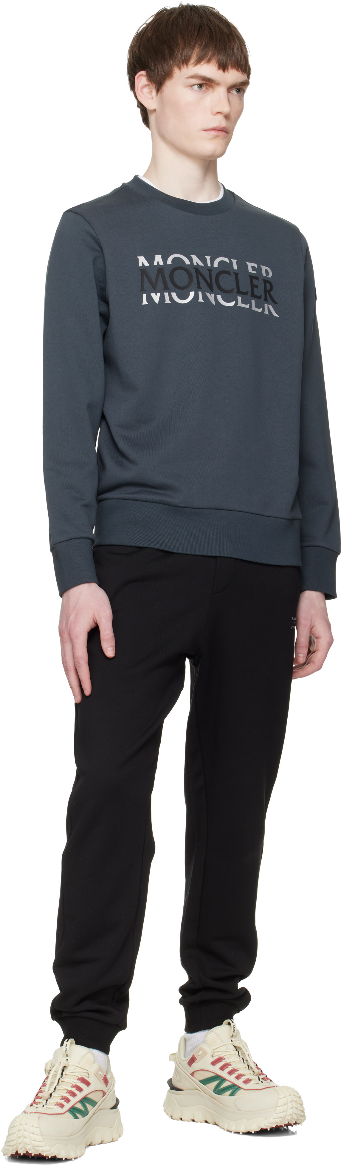 Moncler: Gray Logo Cotton Jersey Long Sleeve Sweatshirt | SSENSE