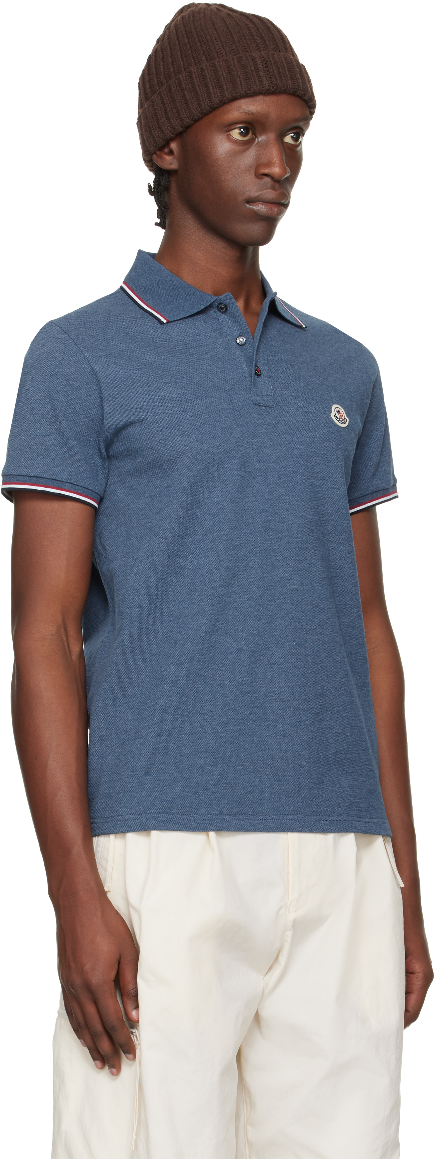 Moncler - Blue Tricolor-Trimmed Cotton Piquet Polo