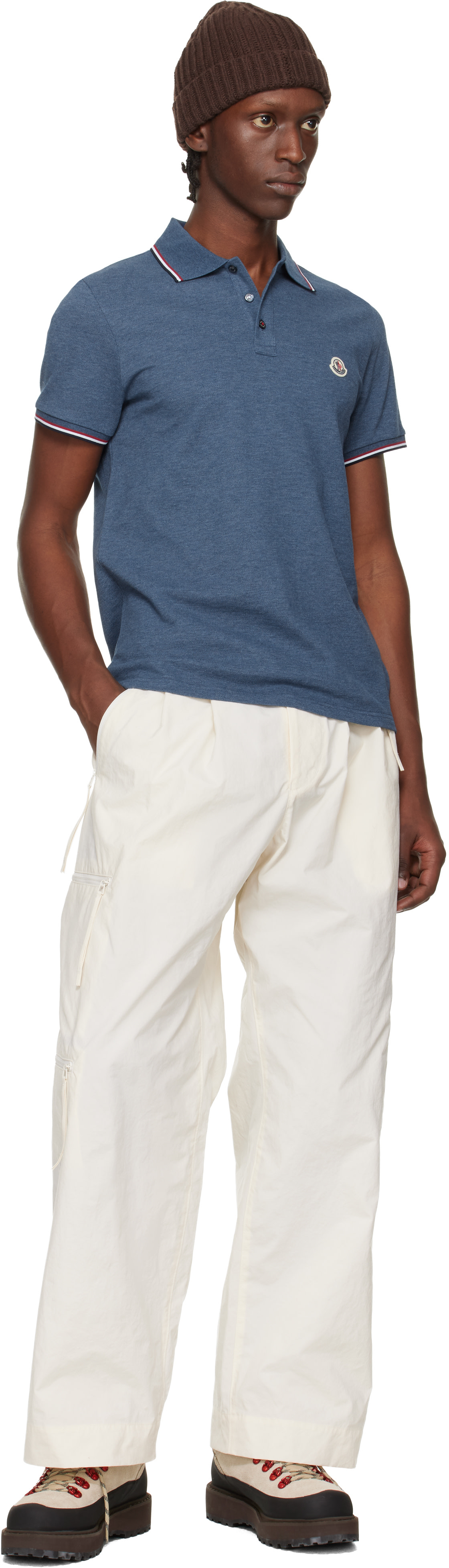 Moncler - Blue Tricolor-Trimmed Cotton Piquet Polo