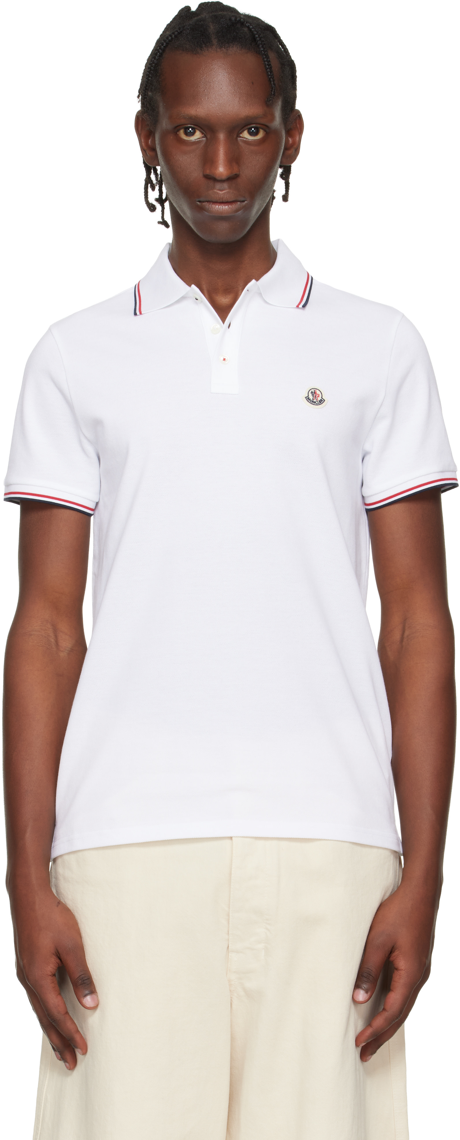 Moncler - White Tricolor-Trimmed Cotton Piquet Polo